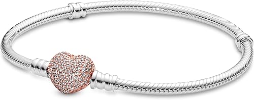 Pandora Moments - Pulsera de cadena de serpiente con cierre de corazón brillante