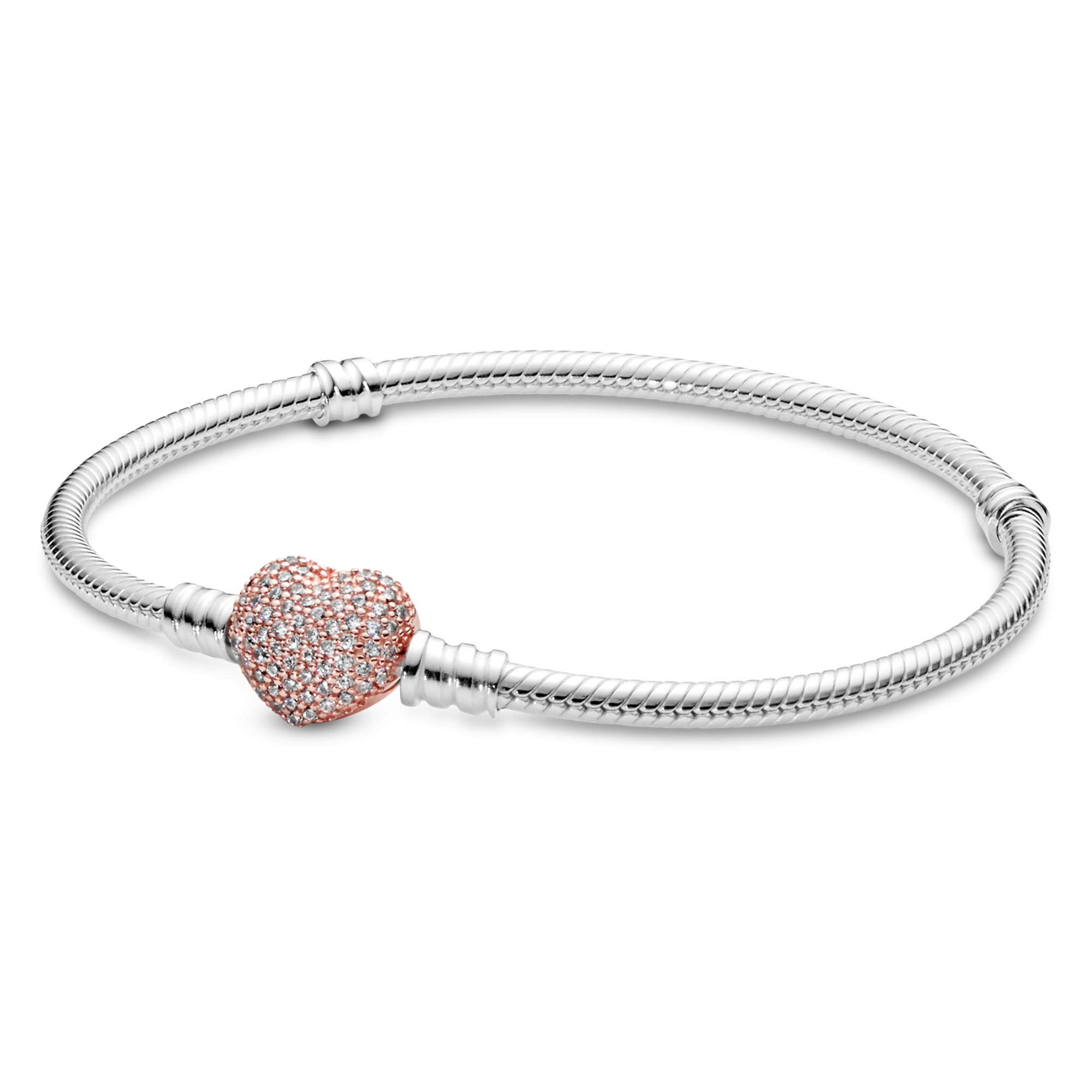 Pandora Jewelry Moments パヴェハートクラスプ スネークチェーン キュービックジルコニア ブレスレット パンドラローズ
