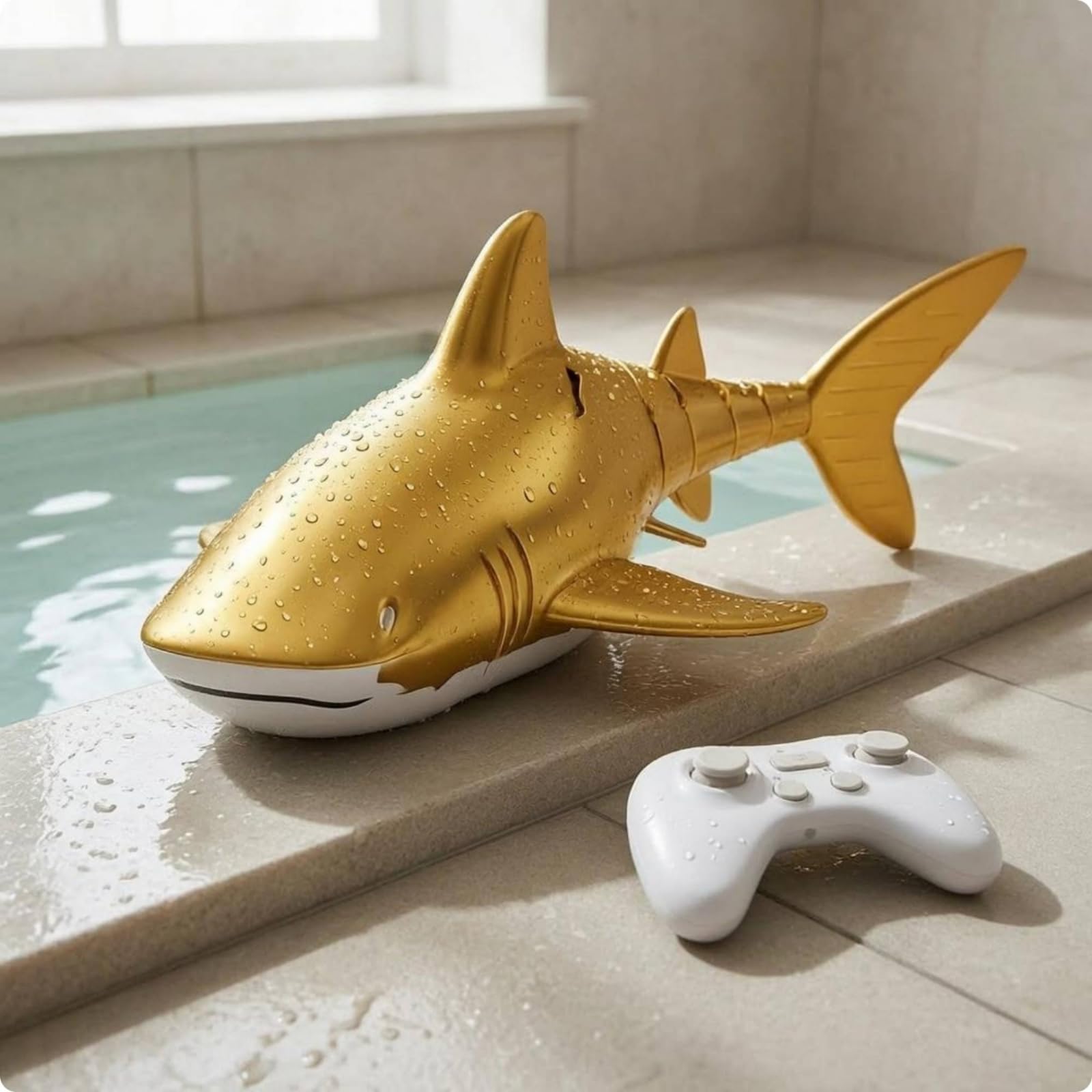Jouet Requin Télécommandé Rc Électrique Aquatique Enfant avec Jet d'eau Lumières Intégrées Corps Profilé Ailerons Moulés , Or , Baleine Dorée