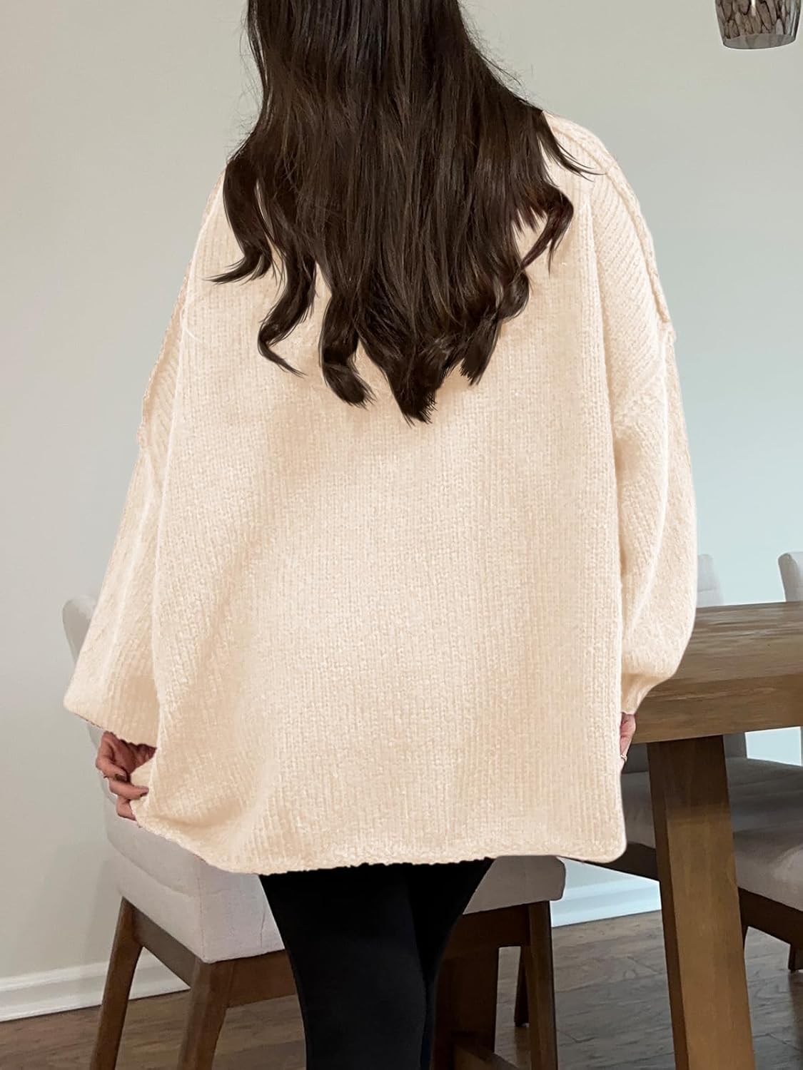 Saodimallsu Womens Oversized Sweater Chunky Crew Neck Long Lantern Sleeve Knit Fall Trendy Tunic Sweaters Top - Image 5