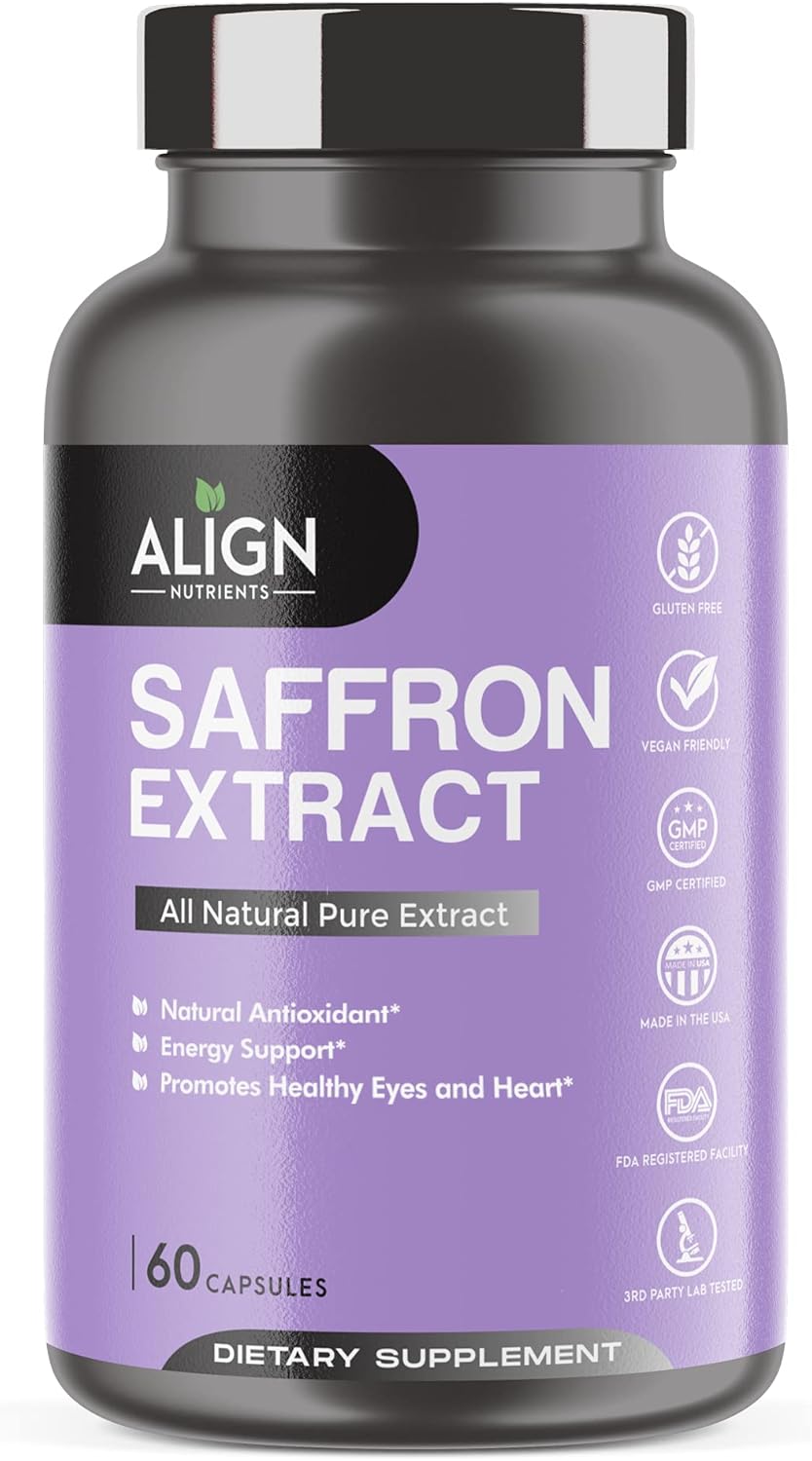 Align Nutrients Saffron Extract Capsules 88.5 mg, 60 ct | Natural & Pure | Powerful Antioxidant, Mood Balancer, Promotes Heart & Eye Health : Health & Household