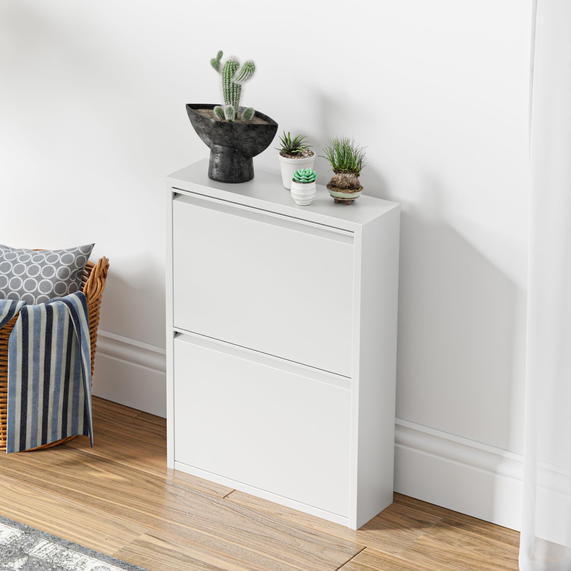 [en.casa] Scarpiera Salvaspazio con 2 Contenitori Ribaltabili Portascarpe in Metallo Mobile per Ingresso Giardino Spogliatoio - Bianco
