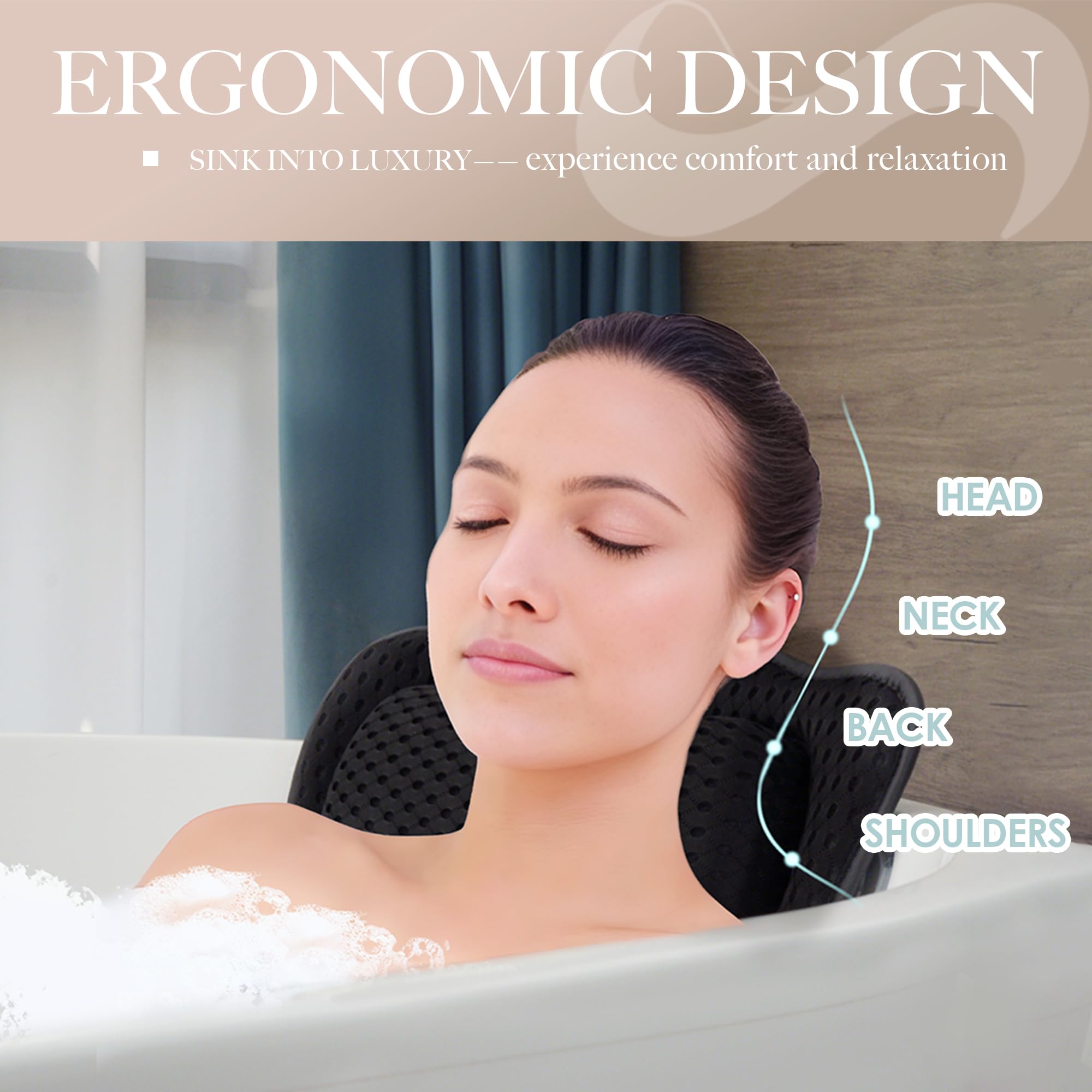 Joeyset Bath Pillows for Tub Head Neck Back Support Bathtub Pillow 4D Breathable Air Mesh - Image 2