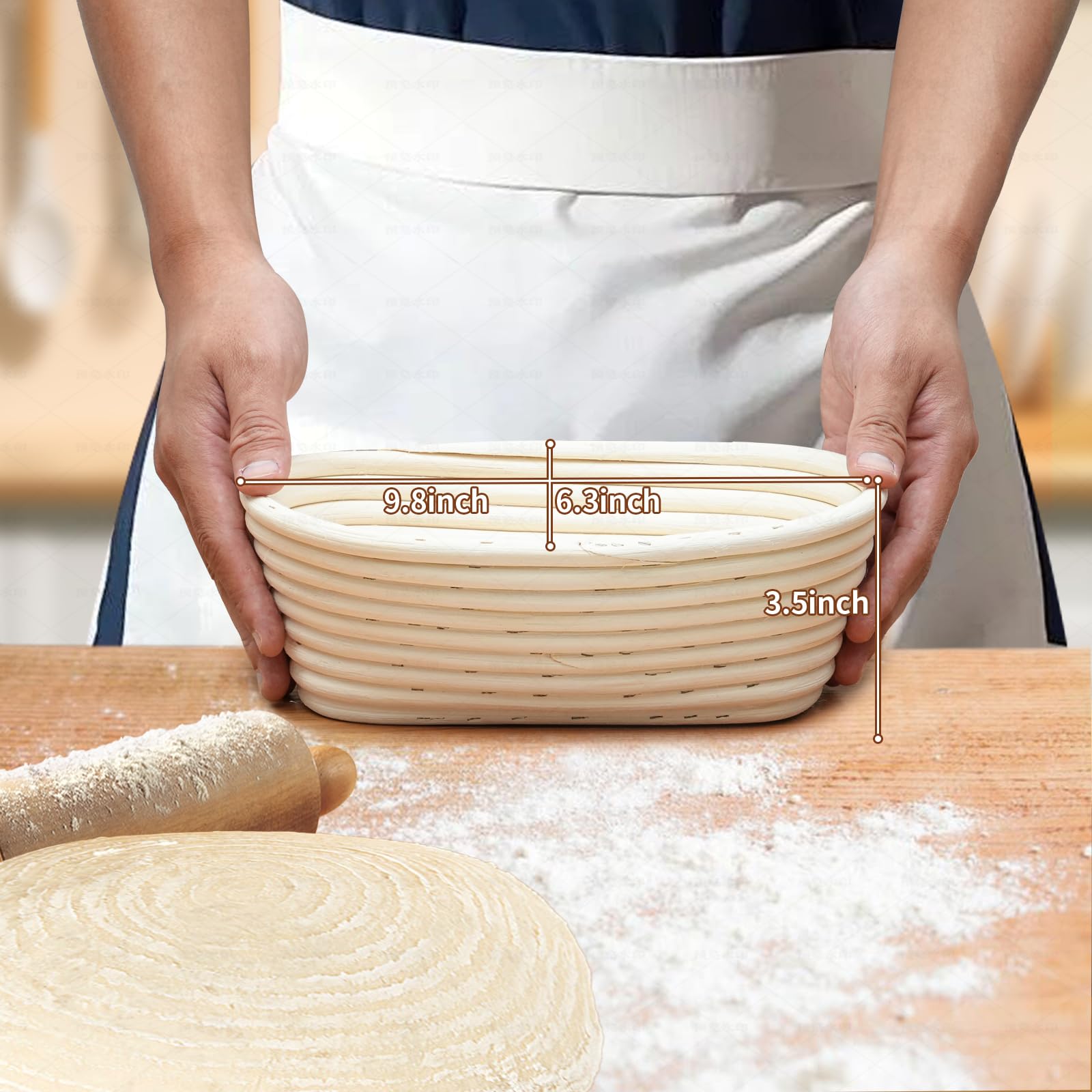 Set di 2 cestini per la lievitazione del pane Soudough Banneton, set di 2 cestini rotondi da 22,9 cm e 10 bastoncini ovali, kit per principianti con lievito naturale da 963,9 g, raschietto per impasto