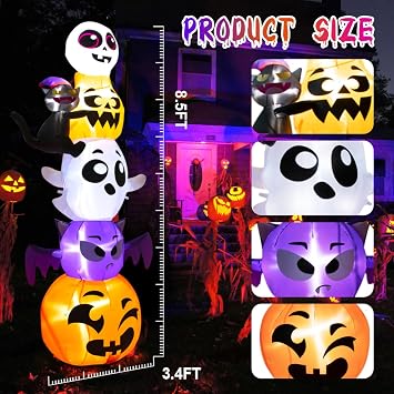 Meland Halloween Decorations Outdoor Inflatable - 8FT Halloween Inflatable Outdoor Decorations with Built-in LED Light,Inflatable Halloween Decorations for Yard Lawn Garden