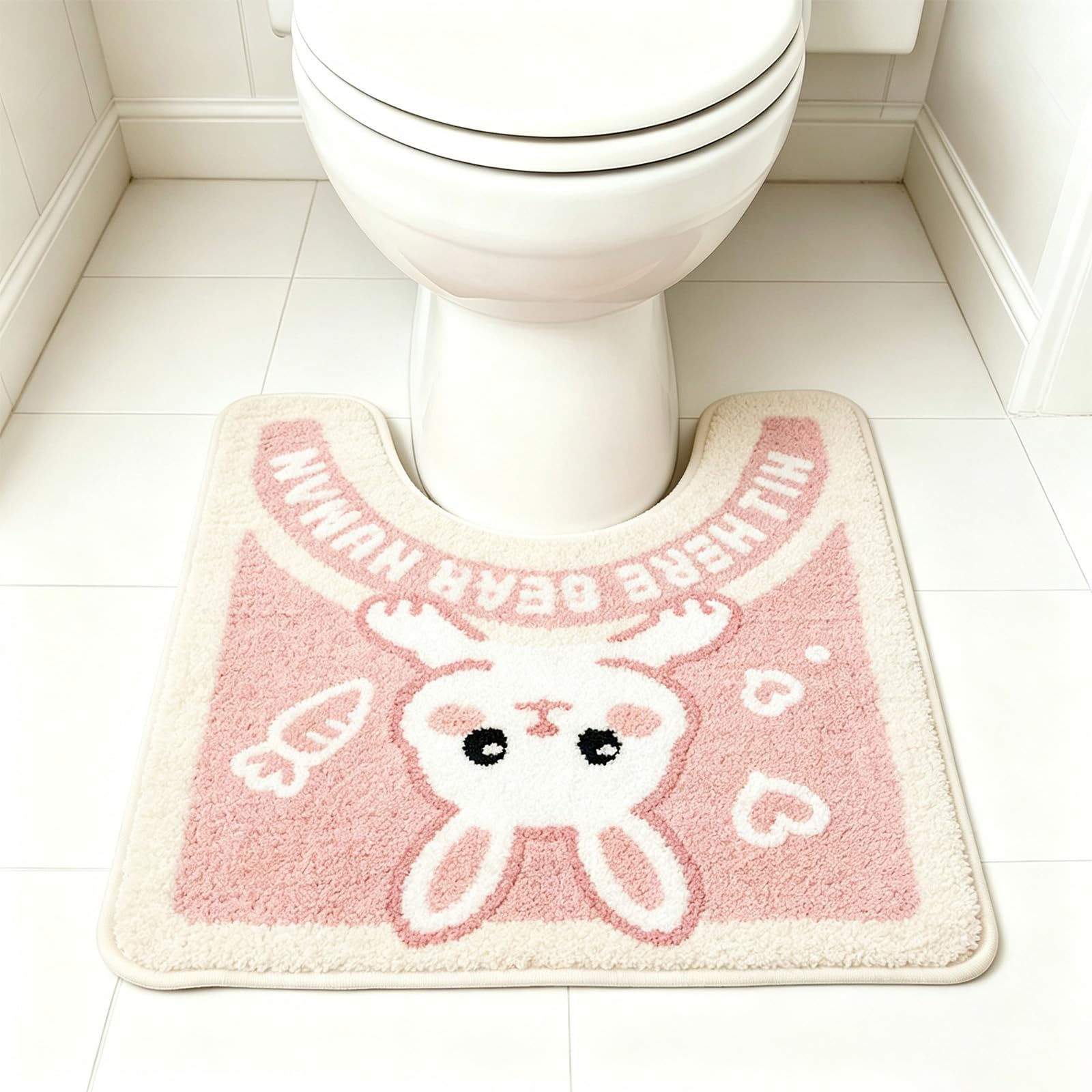 AVEKI Cute Animal Toilet Rug, Plush Microfiber U Shaped Bathroom Mat — image 1