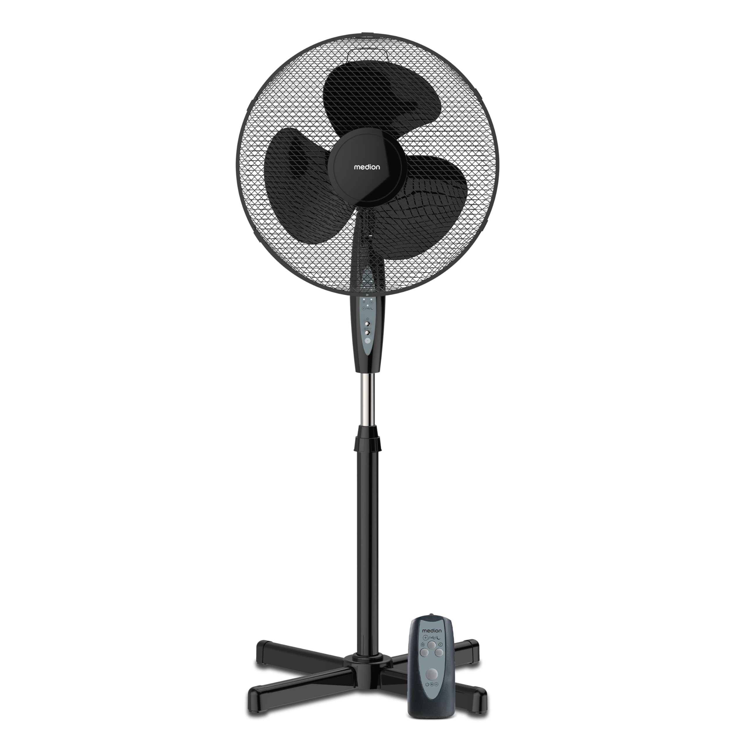 MEDION Standventilator mit Fernbedienung, drei Geschwindigkeitsstufen, 45 Watt Leistung, 36 cm, Schwenkfunktion, Oszillation, verstellbare Höhe, MD18795, schwarz