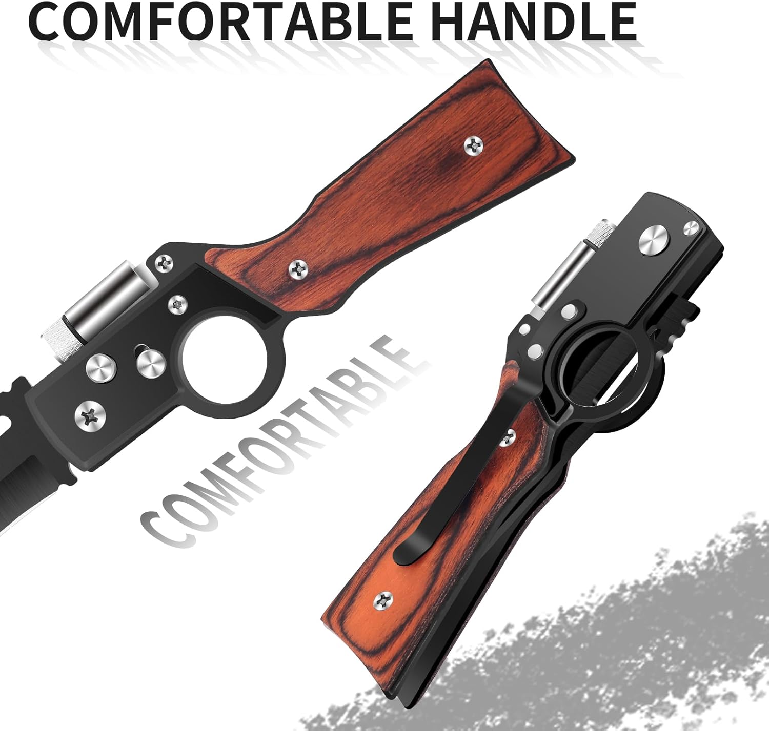 AK47 Style Tactical Folding Pocket Knife（Black） 6-Pack – Bulk Set with LED Light, Wood Handle, Laser Engraving Ready, Best Man Gifts, Outdoor Camping Hiking Gear for Groups (6)