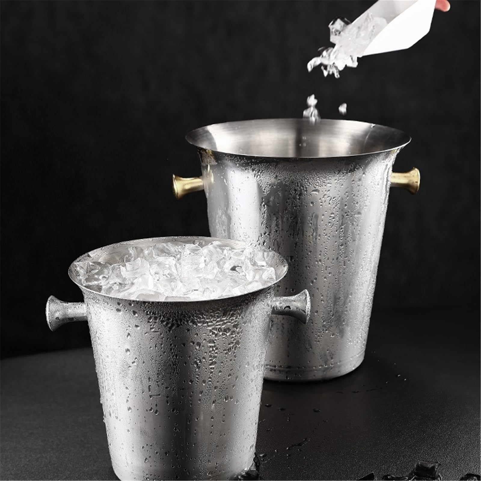 Cubo de Hielo Cubitera de Acero Inoxidable 5 l for champán, Ideal for Fiestas navideñas y Bares al Aire Libre Cubo de Hielo frío para Barra(Gold)