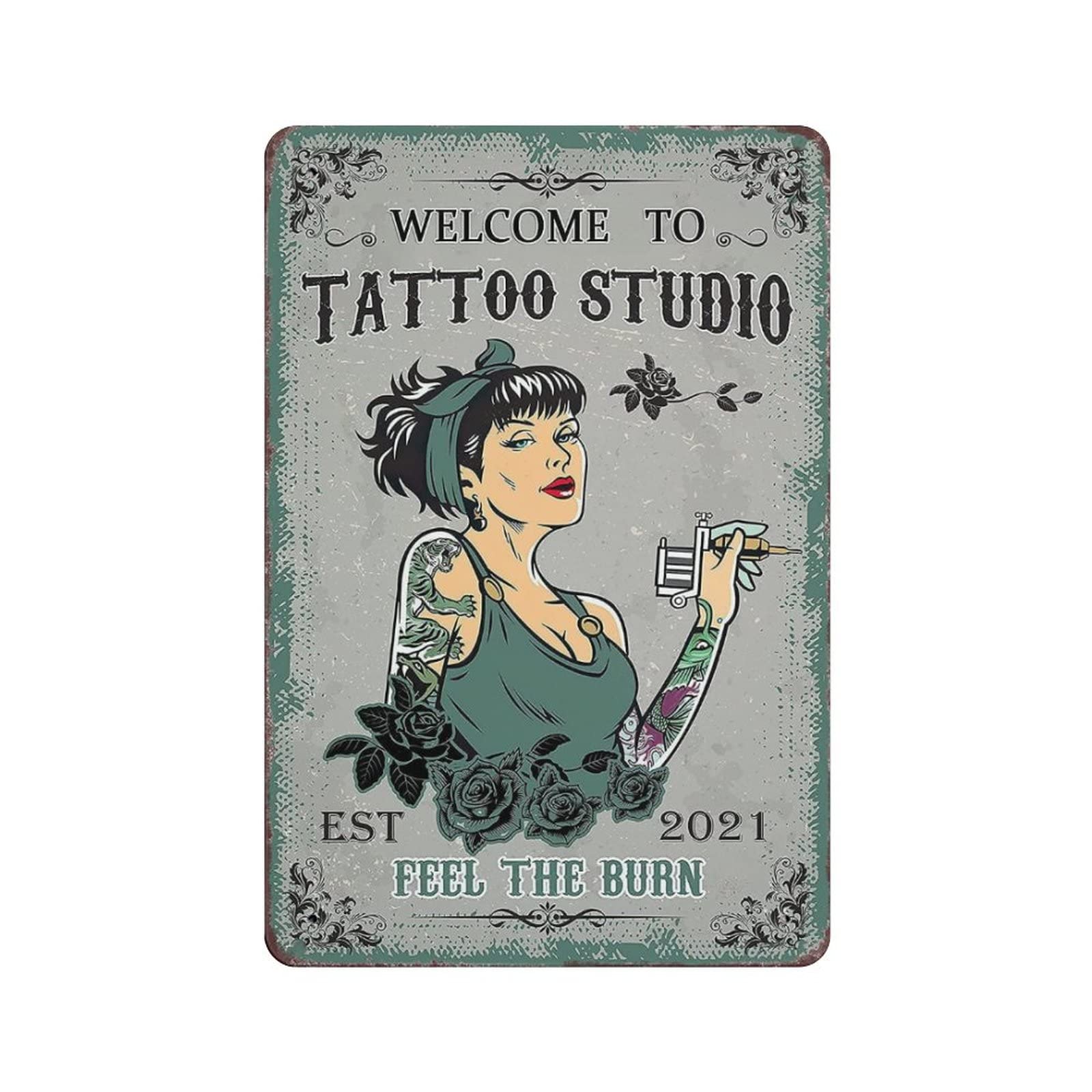 AOOEDM Welcome To Tattoo Studio Metal Sign for Home Coffee Garage Wall Decor Vintage Poster Bar Signs for Home Bar Retro Metal Tin Sign
