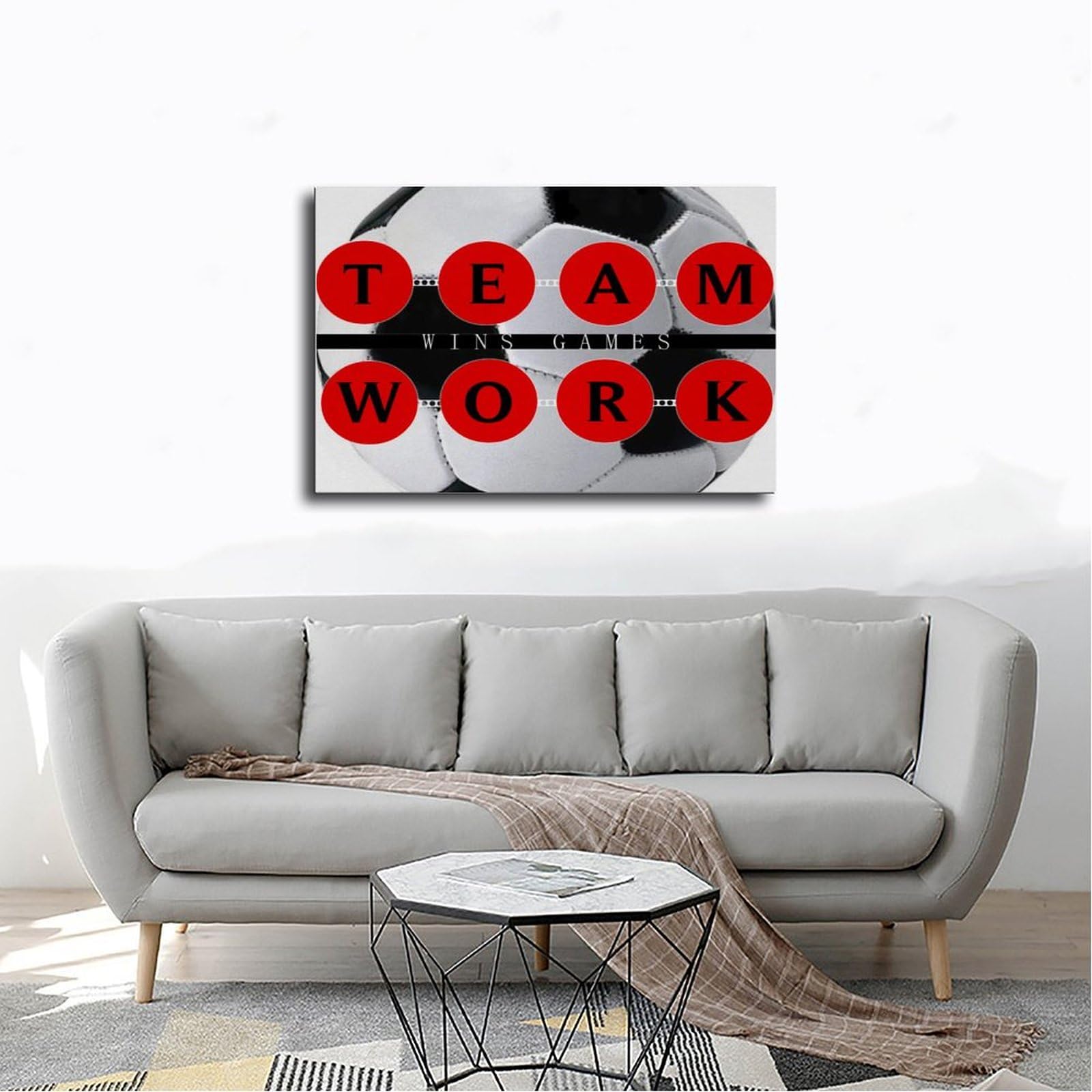 Poster su tela motivazionale con il lavoro di squadra vince partite di calcio, decorazione per camera da letto, ufficio, cucina, regalo, 50 x 75 cm
