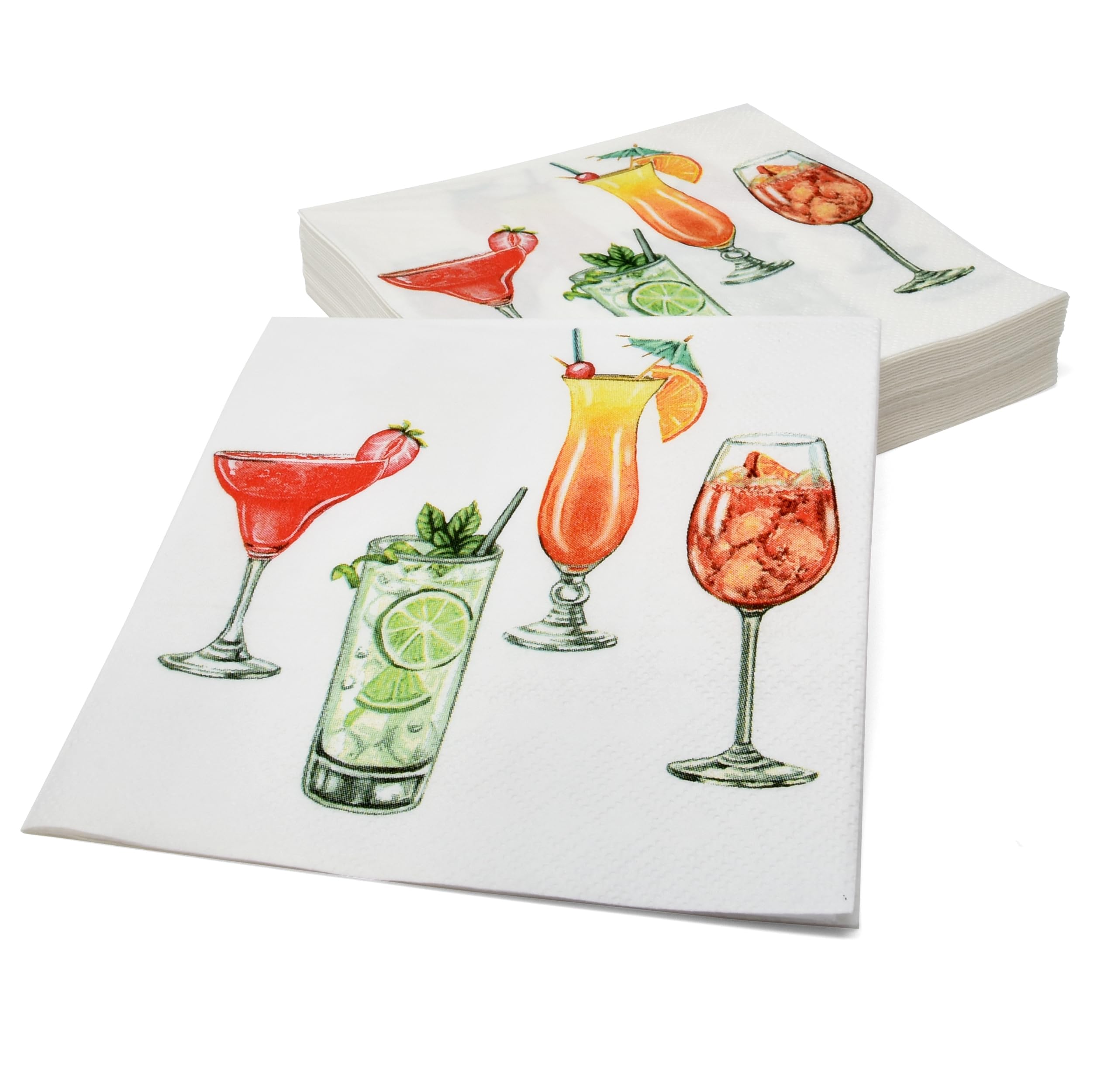 100 servilletas desechables de papel para bebidas de cóctel de verano, martini, margarita, bar, postre, servilleta para verano tropical, primavera, playa, piscina, fiesta de cumpleaños, novia y baby