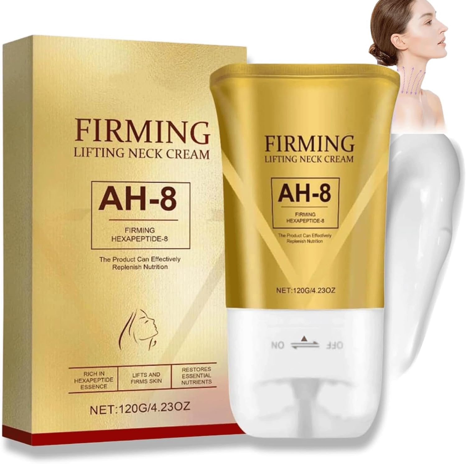 Ah-8 Firming Neck Cream, with Double Roller Massage Neck Tighteningcream, Neck Firming Creams Contain Hexapeptide,Neckcream for Lifting and Moisturizing and Nourishing (1Pcs)