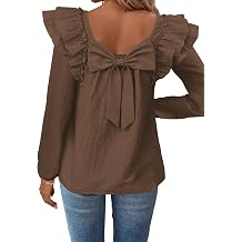 Falechay Womens Bow Tie Back Tops Babydoll Square Neck Long Sleeve Shirts | Ruffle Butterfly Sleeve, Cute Chiffon Blouses, Loose Fit Outfits, Dressy Casual, Flowy, Business Work, Vacation, Trendy 2026