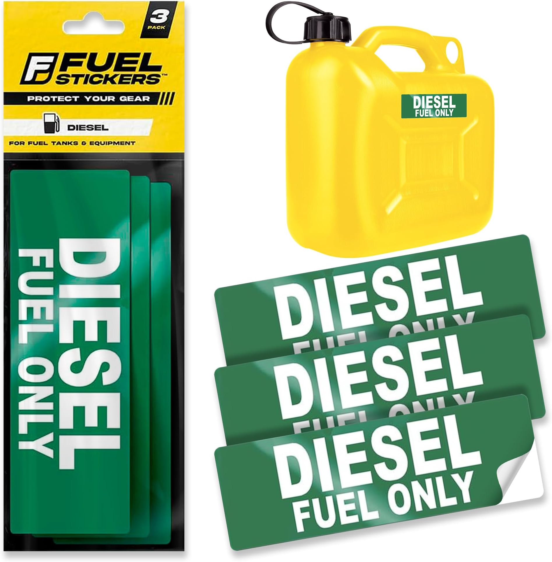 Diesel Only Sticker - 3-Pack - Fuel Identification Labels for Fuel Tank, Tractor, and Heavy Equipment - Weatherproof, Ultra-Durable - USA Made by Fuel Stickers (6x2 inch), 3 Labels
