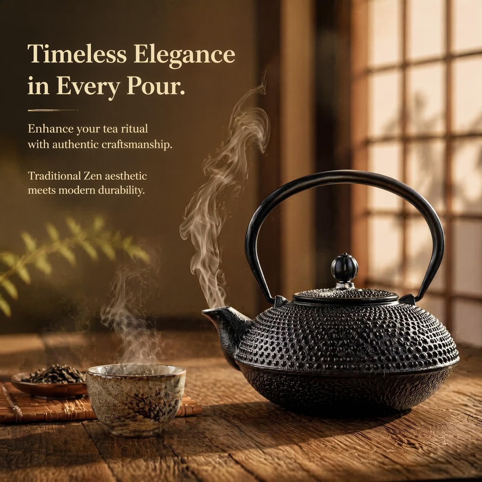 Traditionelle Japanische Gusseisen Teekanne, Schwarz, 800ml | Schweres Design, strukturiertes Muster, asiatischer Stil mit emaillierter Innenseite und Teesieb aus Edelstahl