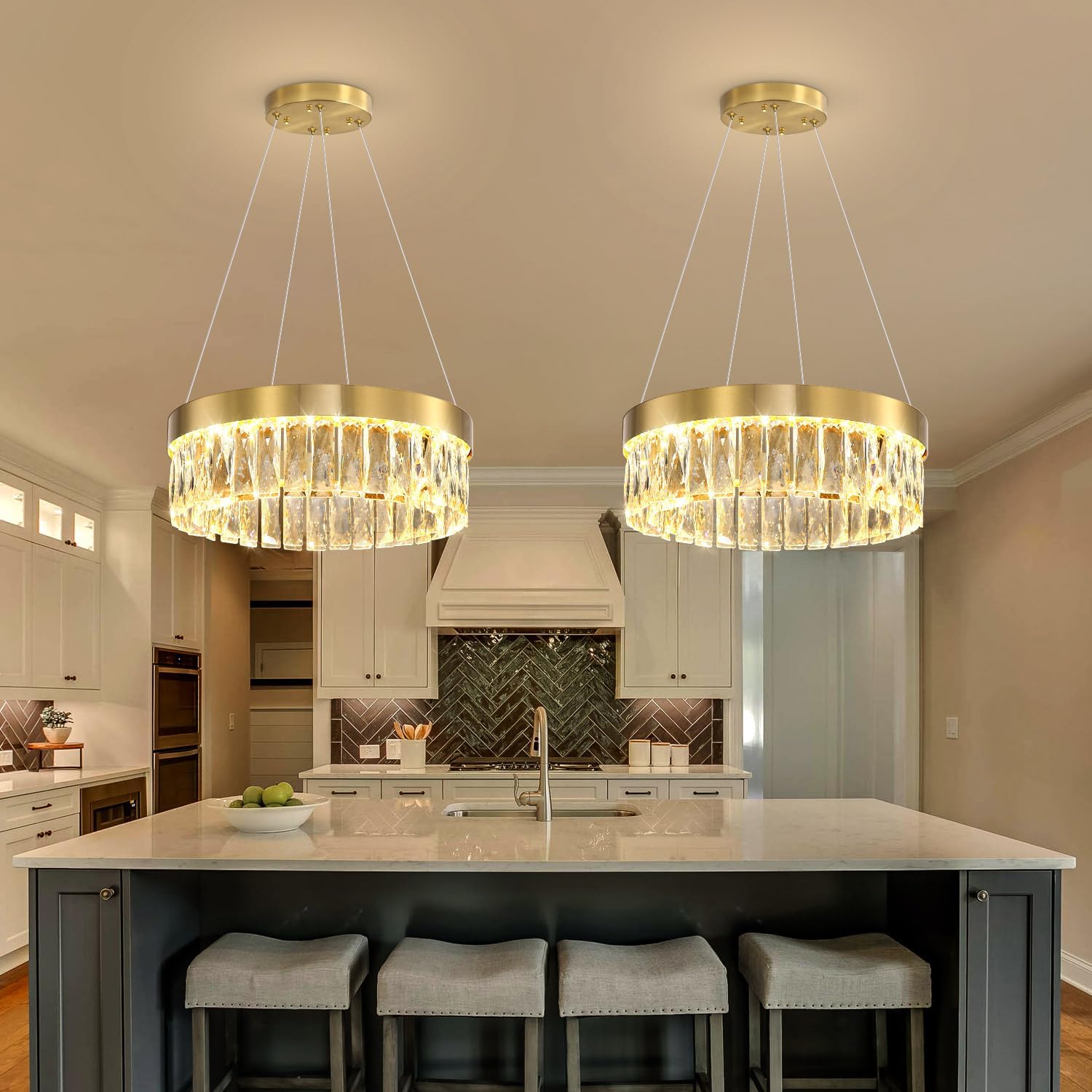 15.7" 1 Ring Modern LED Dimmable Ring Chandelier Adjustable Round Crystal Chandelier for Dining Room Living Room Gold