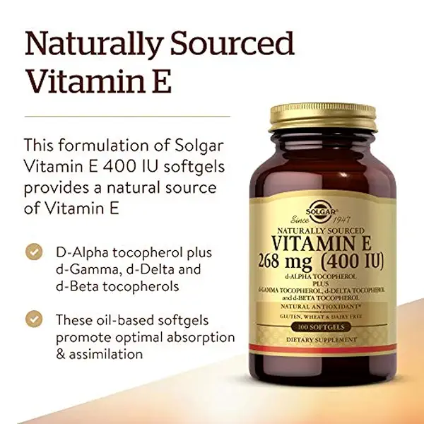 Solgar Vitamin E 268 MG (400 IU) (d-Alpha Tocopherol & Mixed Tocopherols), 100 Softgels - Supports Immune System & Skin Nutrition - Natural Antioxidant - Gluten Free, Dairy Free - 100 Servings 3