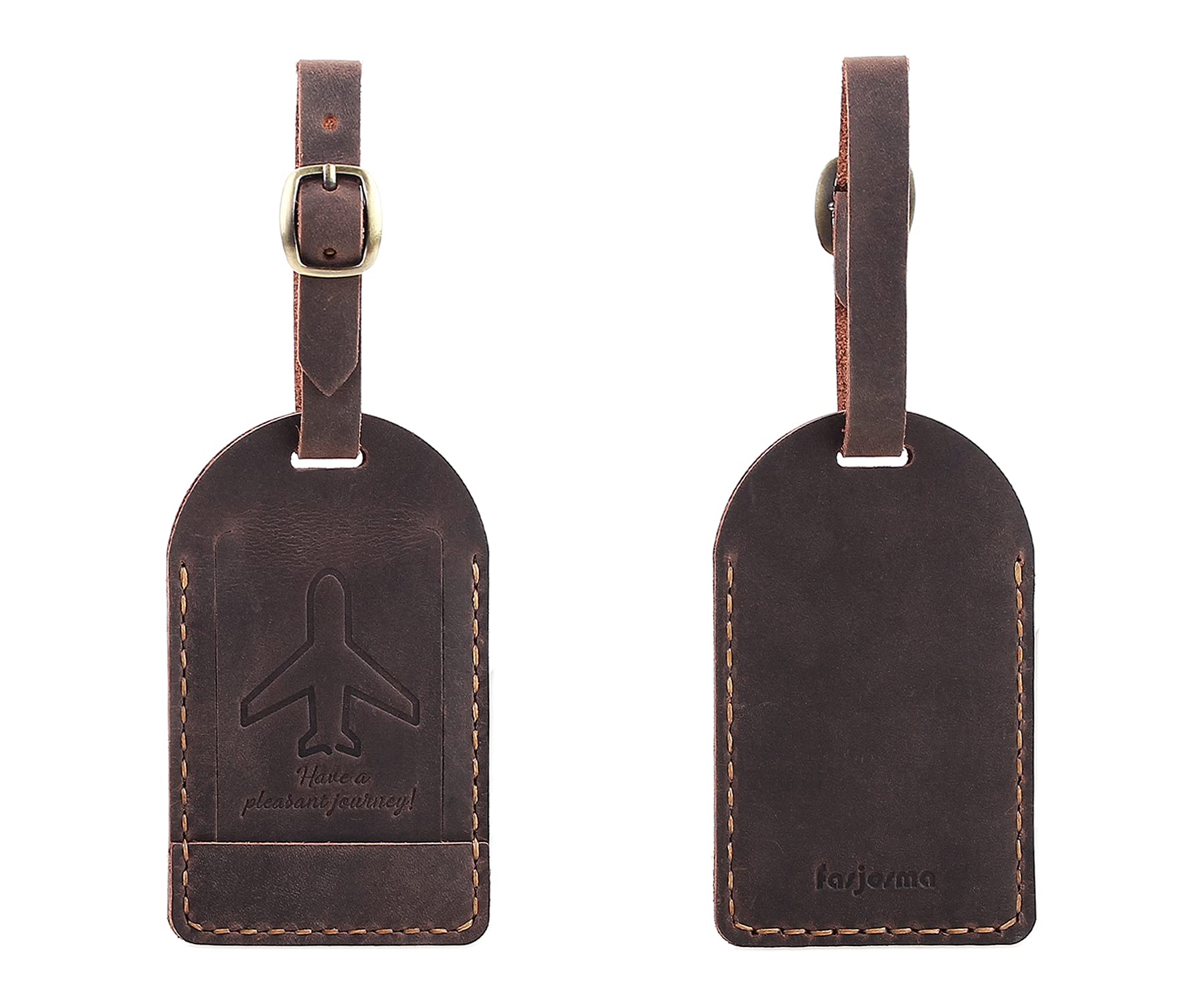 2 Pack Premium Name Tags for Luggage, Leather Luggage Travel Bag Tags by ‎Fasjosma, Luggage Bag Case Tags Leather Travel ID Labels for Suitcases (