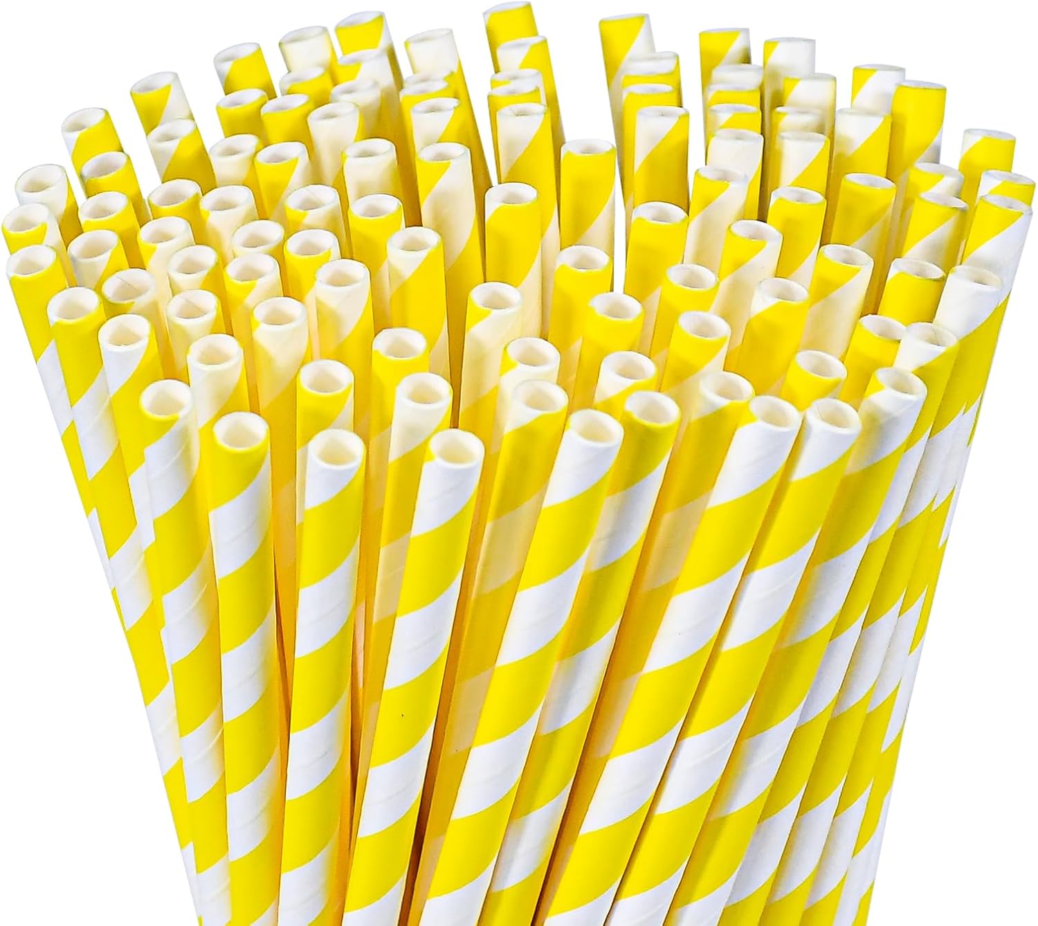 Eco-friendly Yellow White Striped Disposable Paper Drinking Straws 7.75'' x 0.24'' 100 Counts - for Cocktail, Party, Juice, Water, Milk - Image 4