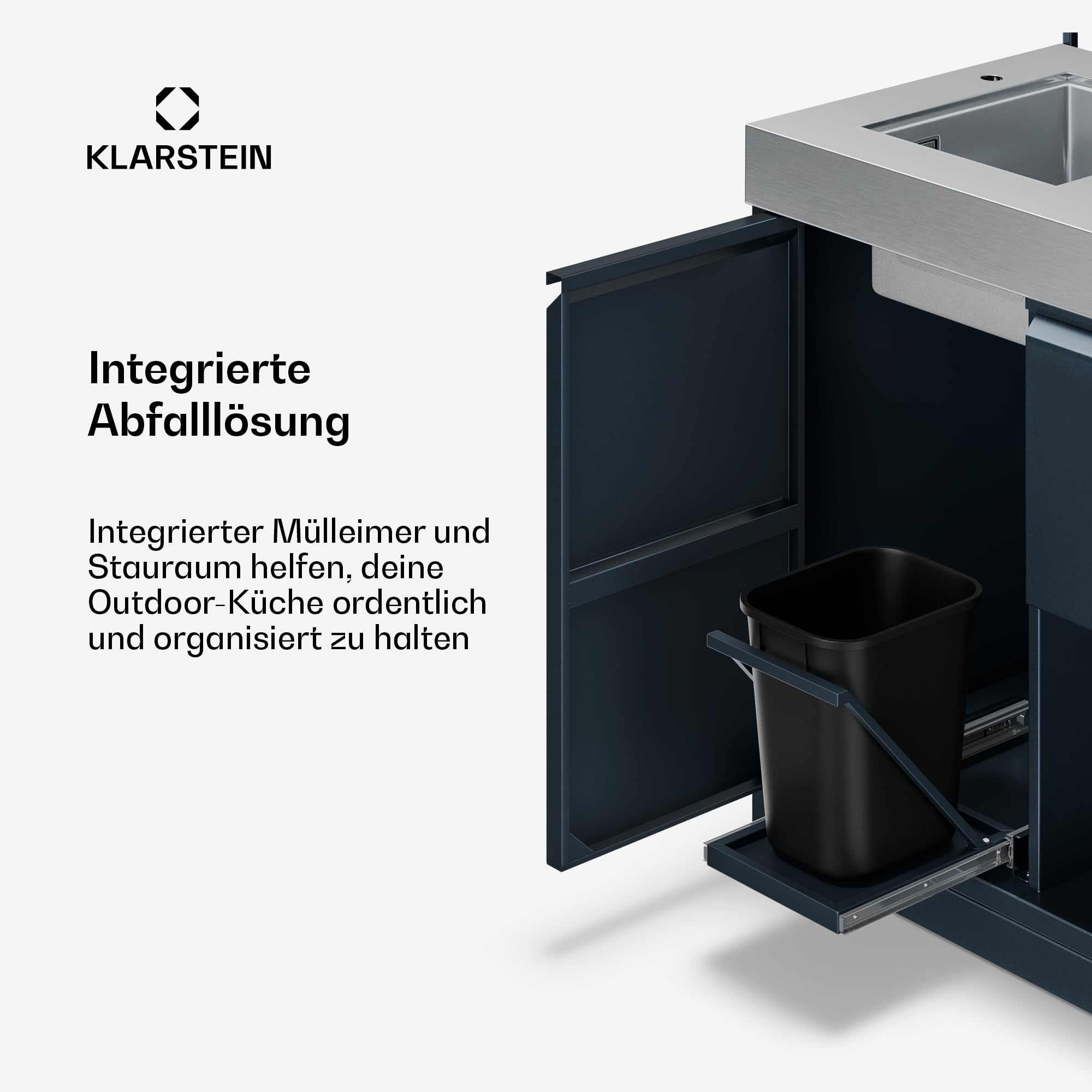 Klarstein WaldChef Spülenschrank Outdoor-Küchenschrank Edelstahlspüle Arbeitsplatte pulverbeschichteter Stahl Regal ausziehbarer Abfallbehälter
