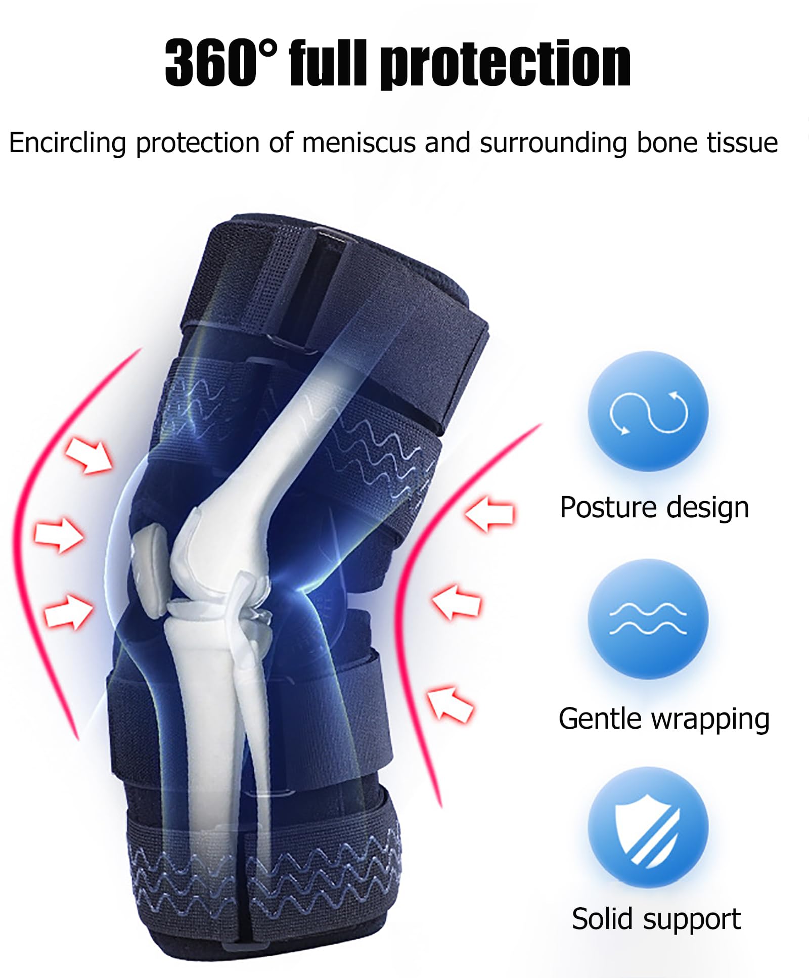 Rodillera con Descarga De Osteoartritis para Mujeres Y Hombres, Rodillera con Bisagras para Desgarro De Menisco, Inmovilizador De Rodilla Ajustable para Dolor De Rodilla