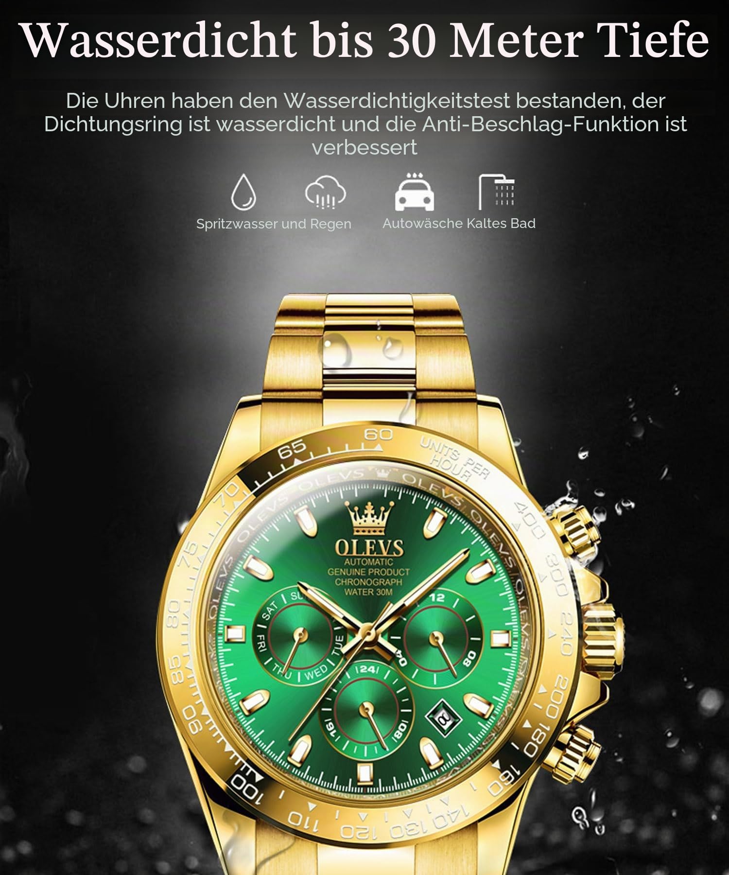OLEVS Herren Automatikuhr Automatikuhr Timing Lünette Mechanische Uhr Wasserdicht und Leuchtend Kalender Woche Edelstahl Präzisionsband