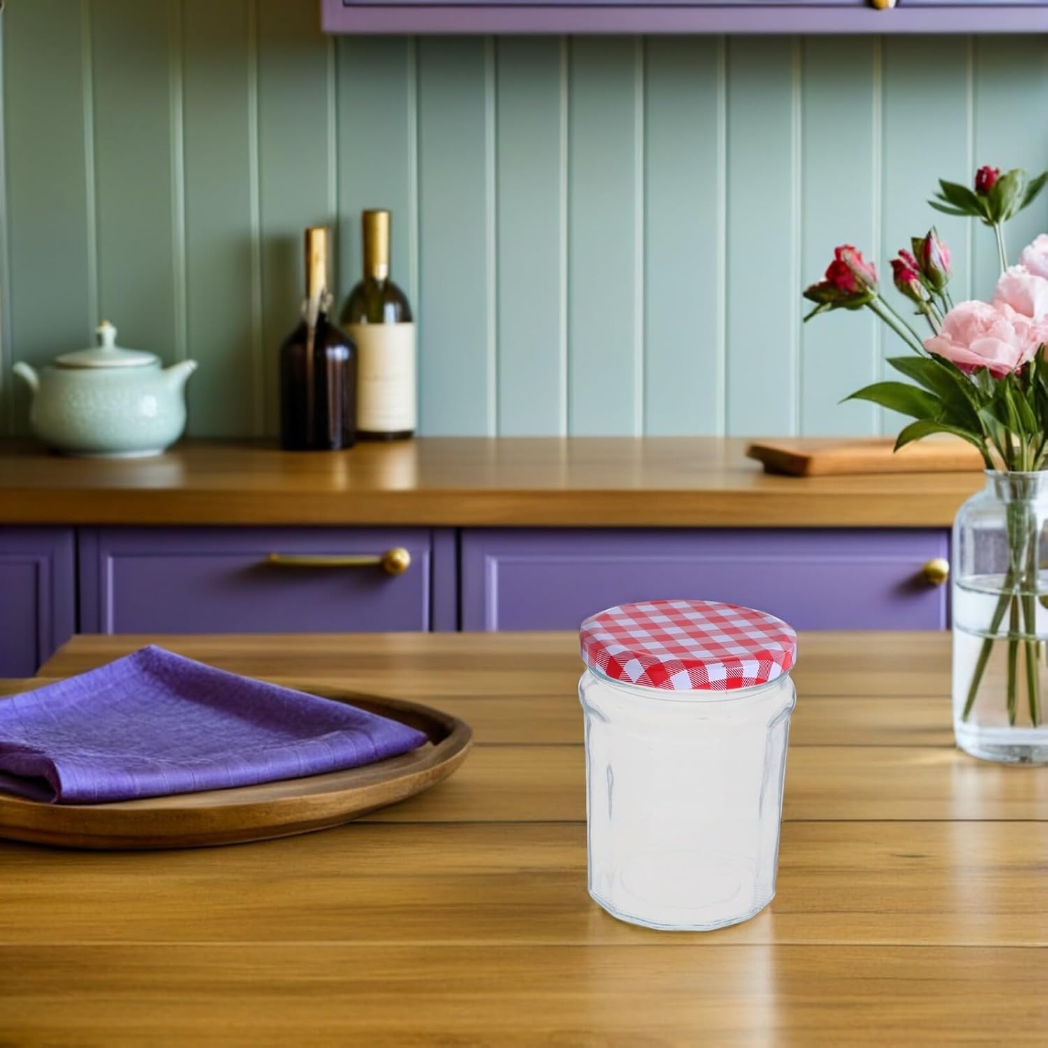 SAFIGLE Glass Jars with Lids for Food Storage, 380ml Hexagon Canning Jars, Airtight Glass Containers for Jam, Honey, Jelly, Kitchen Storage 6pcs