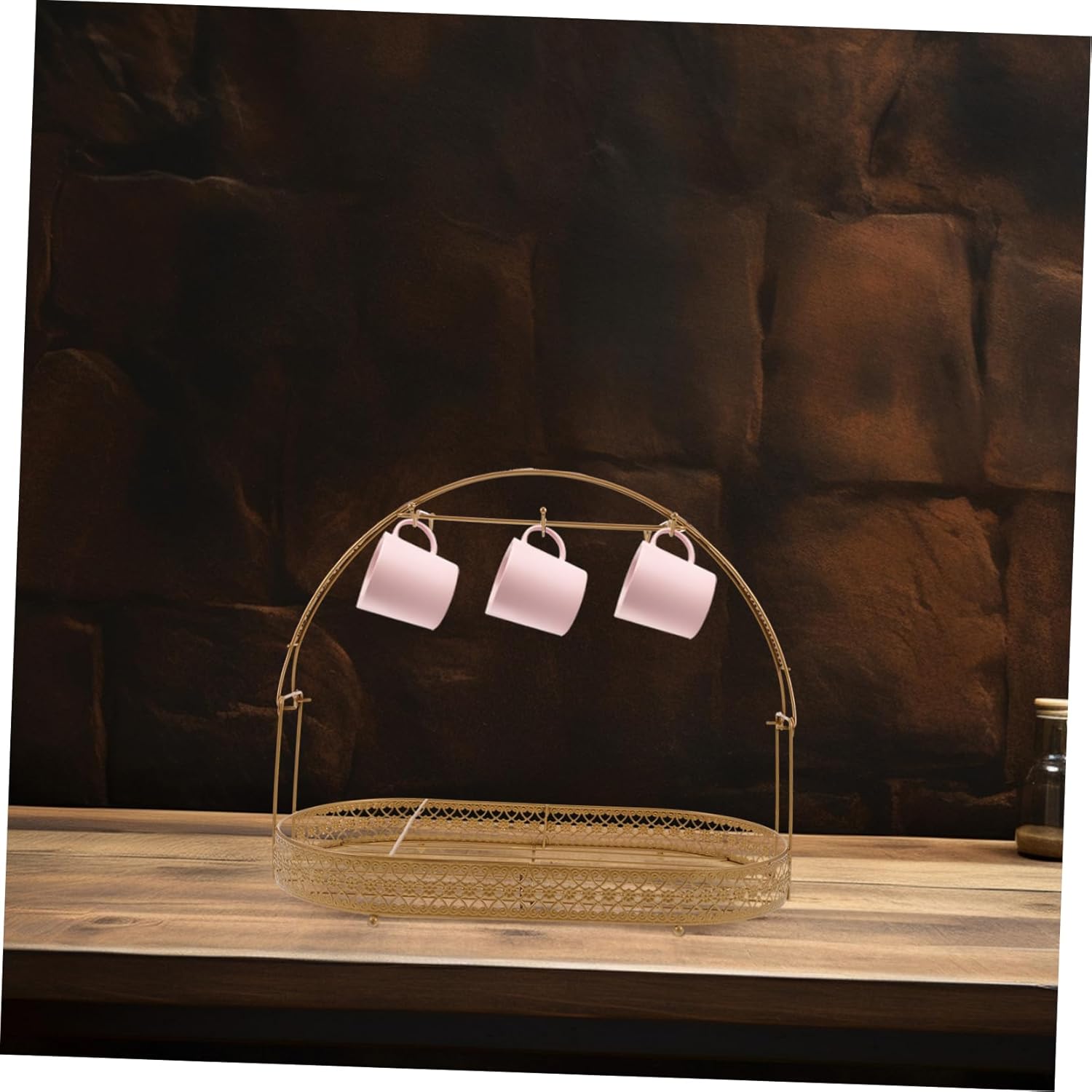 Elegant Carved Mug Holder Tree with Hooks Top Basket Unique Tea Storage Rack for Home Space Saving Organizer Stand for Kitchen Dining Dish Drainer for Coffee