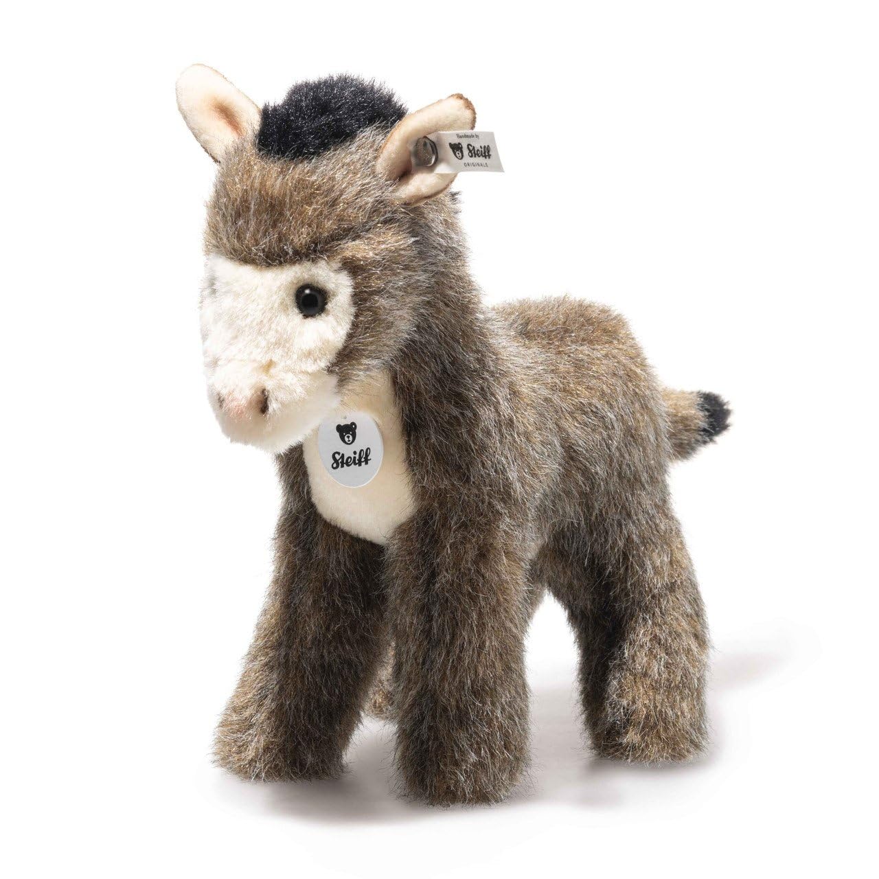 Steiff Asinus Donkey 17 cm, brown stuffed animal with black mane, cuddly farm animal plush toy for children, machine washable