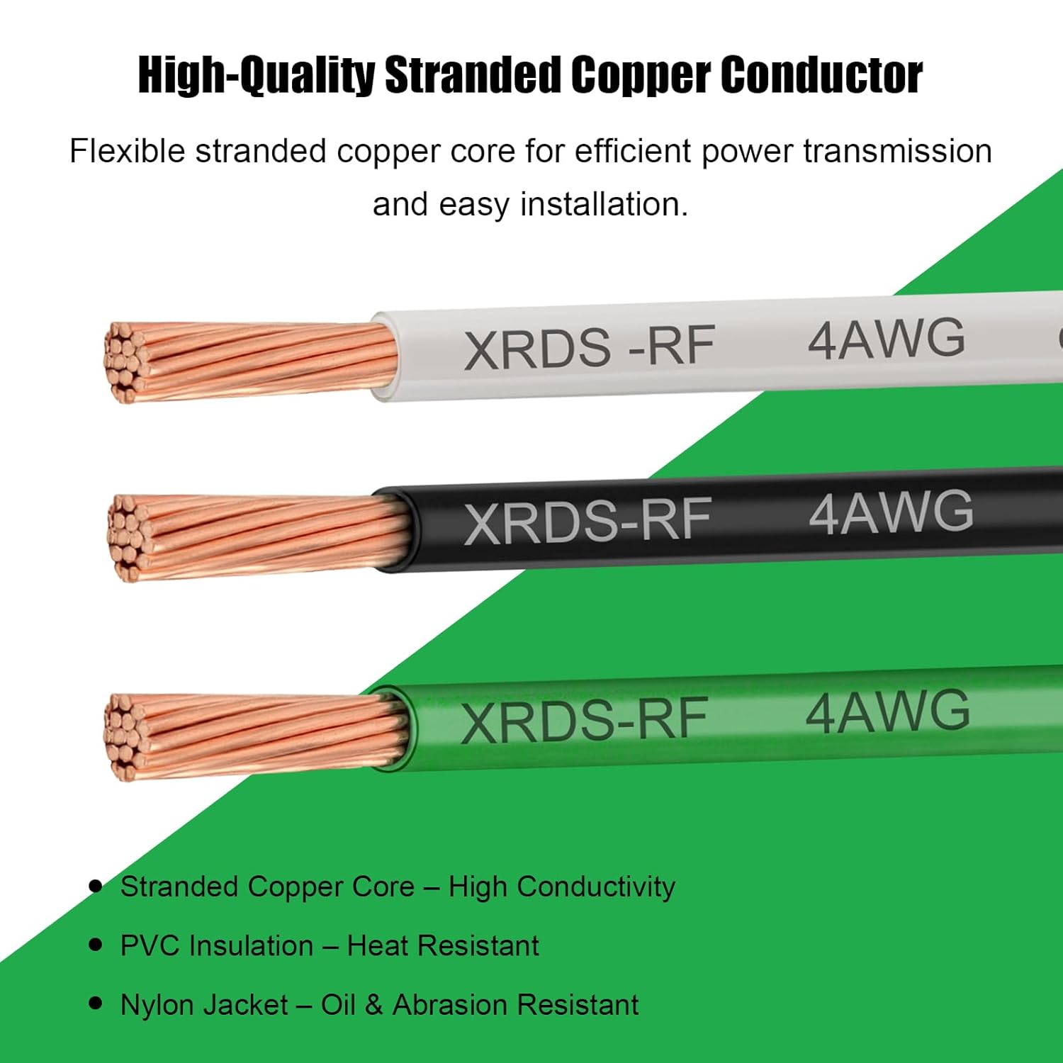 4 AWG THHN Stranded Bare Copper Wire 10FT Green Grounding Wire, Electrical Wire, 600V Rated Building Wire, Ideal for Panel Wiring, Grounding, Lighting Circuits, Control Systems