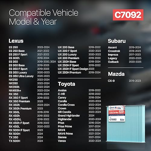 Miniatura 2 de BNX TruFilter C7092 Cabin Air Filter, HEPA 99.97%, MADE IN USA, Compatible with Subaru Crosstrek, Ascent, Impreza, Legacy, Outback, Toyota Prius