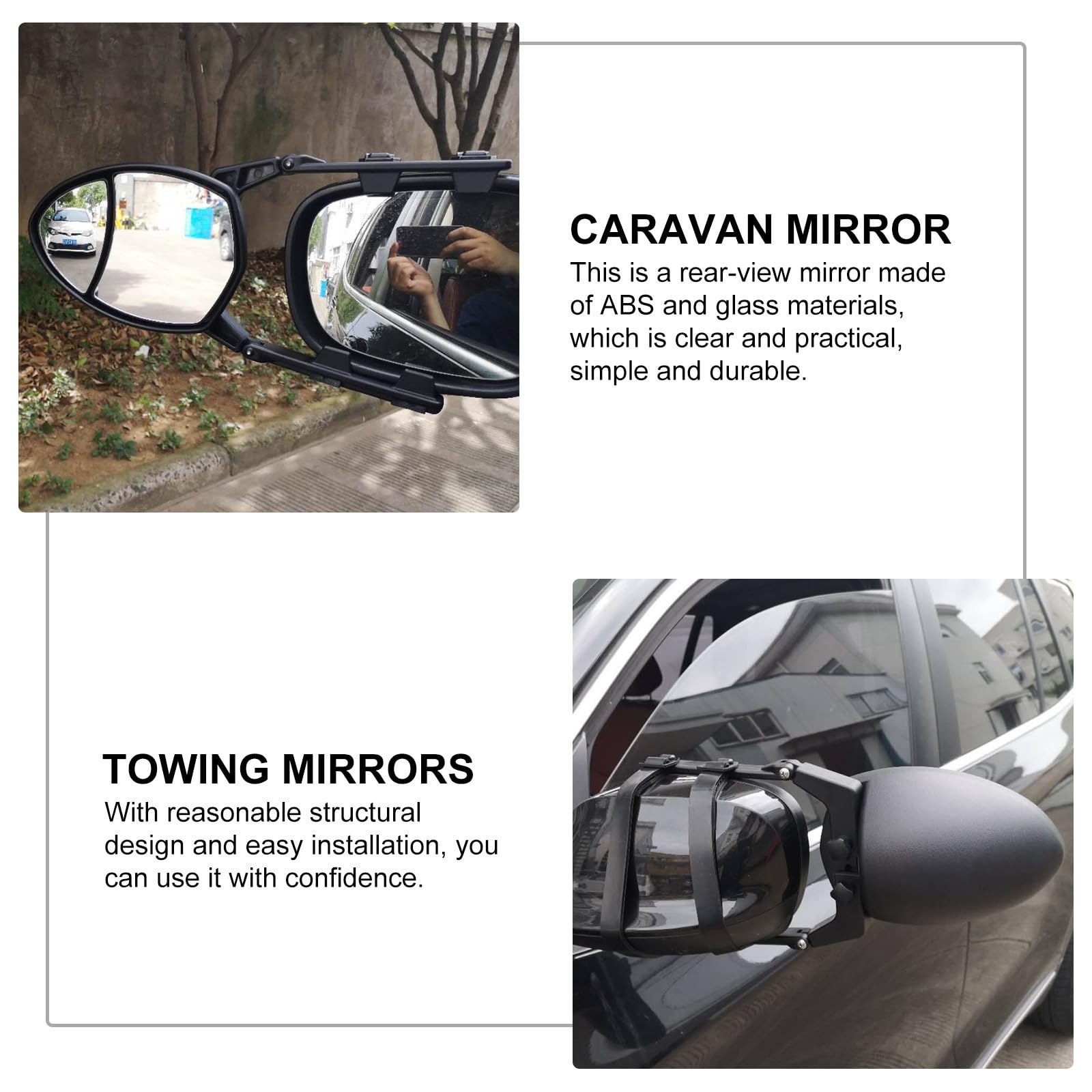 Espejo Abs Alargada, Material y Vidrio Instalación Fácil Retrovisor Estructura Vista Amplia para Remolque Caravana para Vehículos y Trailers