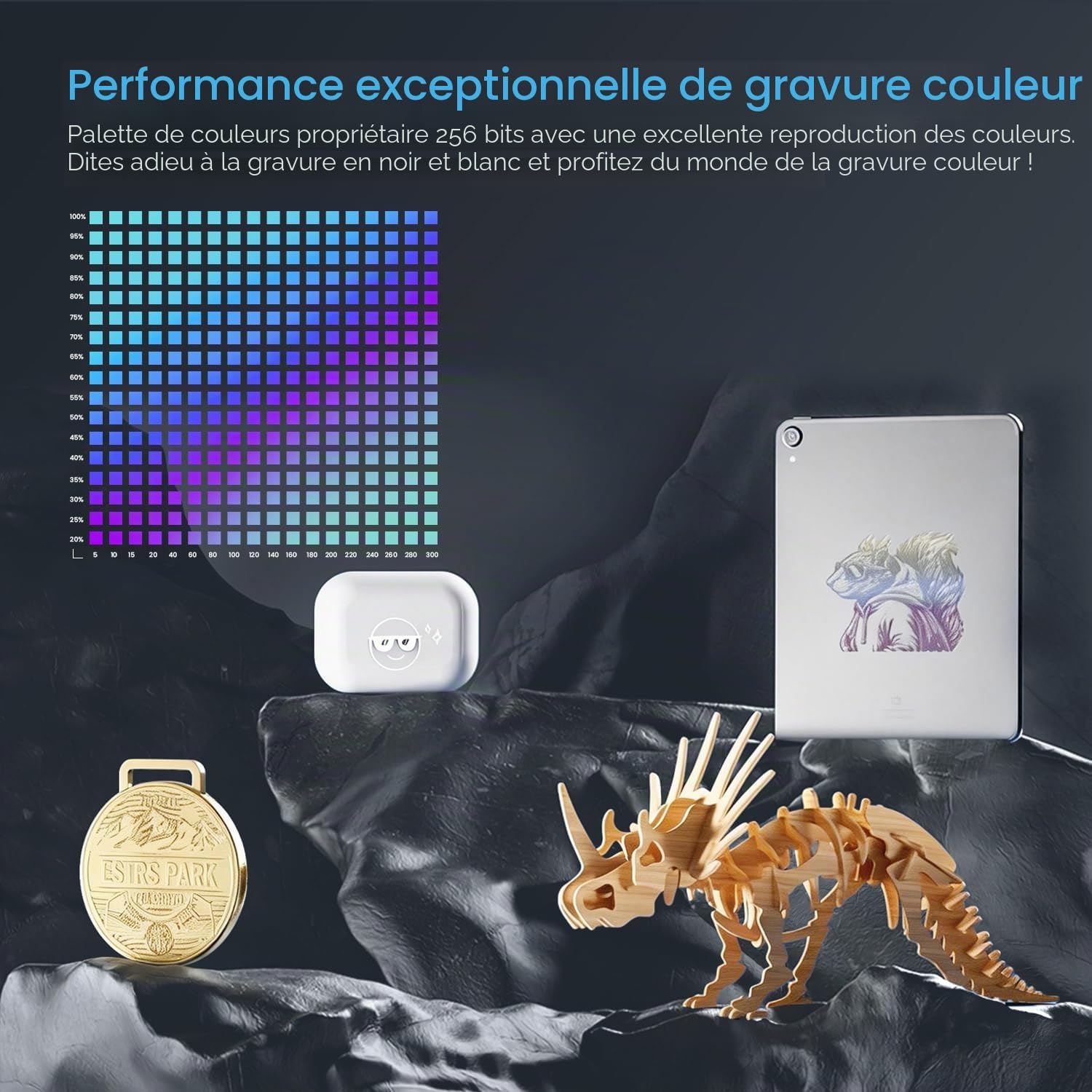 Longer Machine de gravure laser 20 W pour métal/bois/verre, plan de travail 400 x 365 mm, application hors ligne et écran tactile de 3,5 pouces, certifié CE, roulements allemands, lunettes de