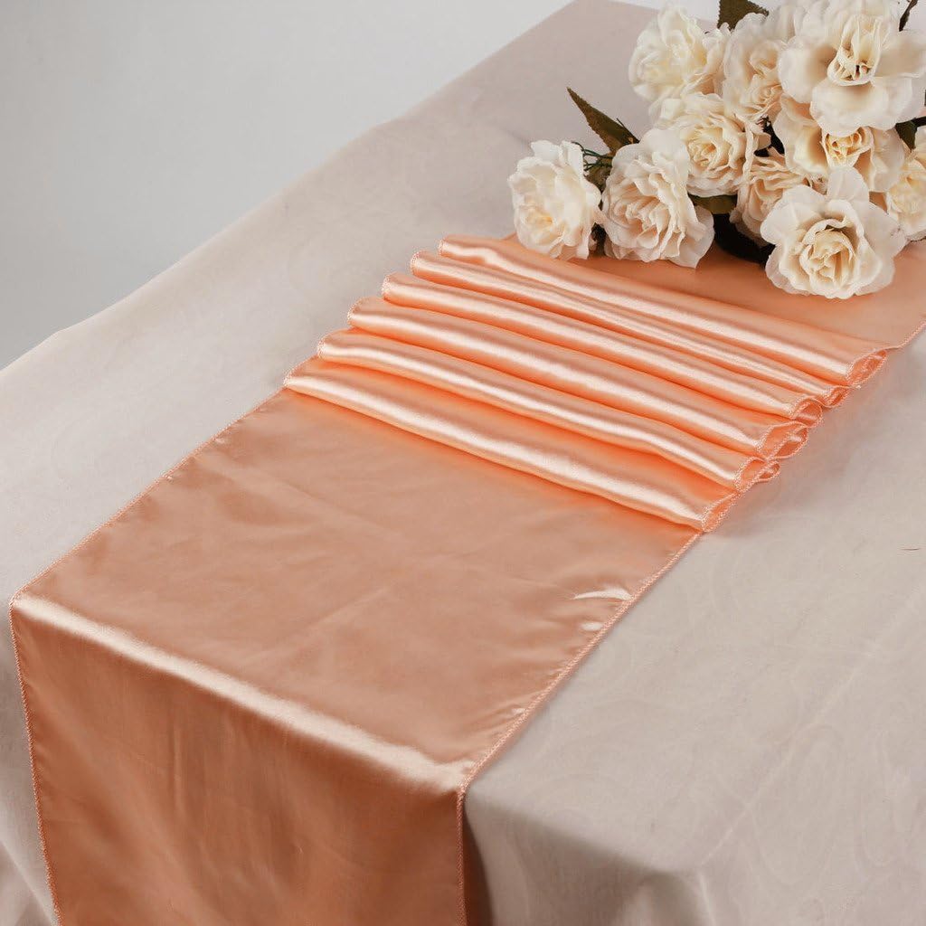 ELINA'S PACK OF 10 Wedding 12 x 108 inch Satin Table Runner Wedding Banquet Decoration (10, PEACH-2)