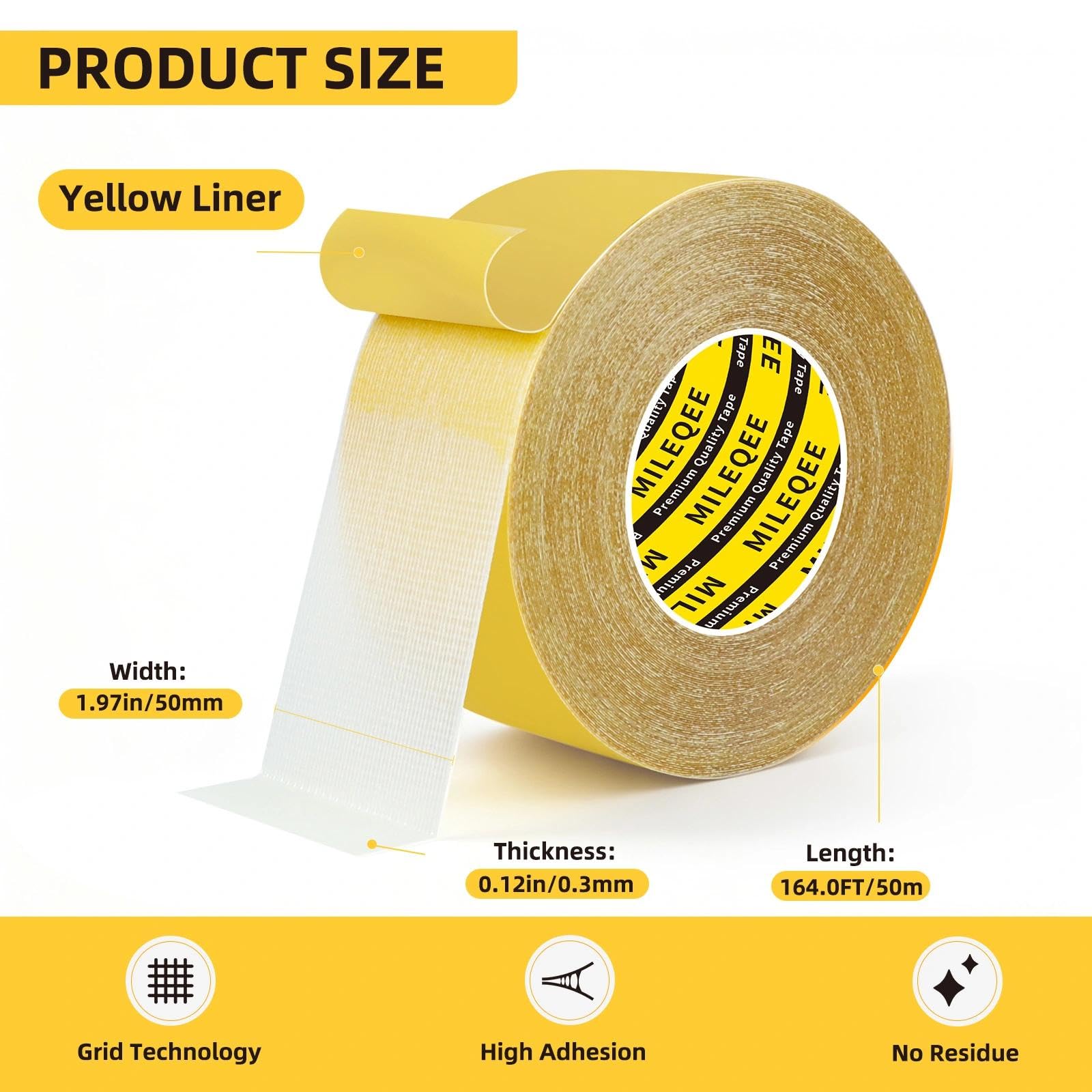 Nastro biadesivo resistente, 5,1 cm x 164 m (50 m), nastro di montaggio universale extra large ad alta aderenza, forte striscia adesiva da parete in rete in fibra di vetro, nastro adesivo