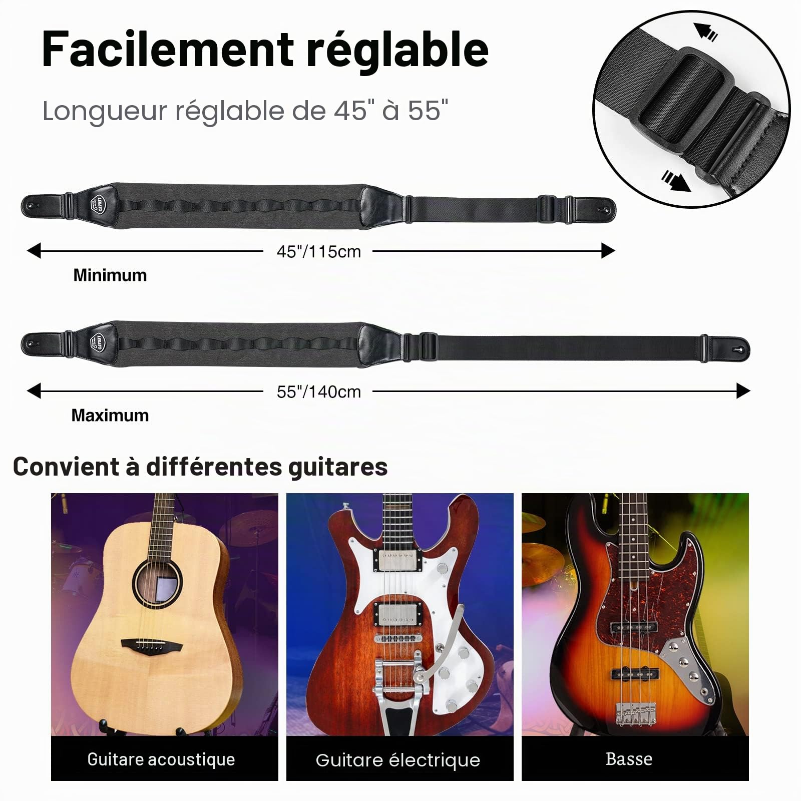 LEKATO LGS-8 Sangle de Guitare Basse