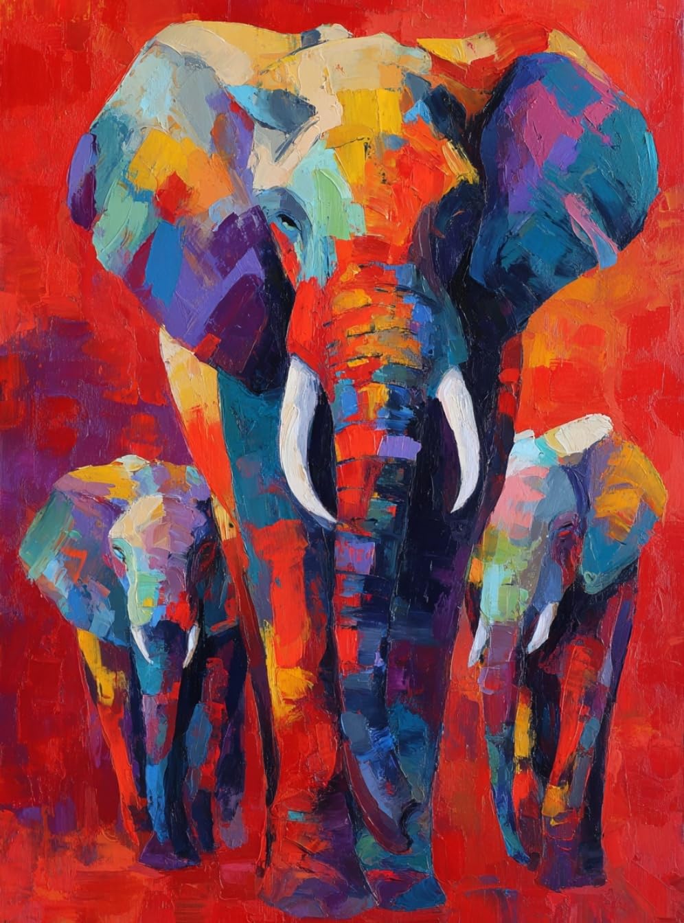 WANGWANGMIAO Paint by Number for Adults,Colorful Elephant Painting by Numbers DIY Canvas Crafts Kits for Relax and De-Stress Home Decoration Gift 16x20inch，with Frame