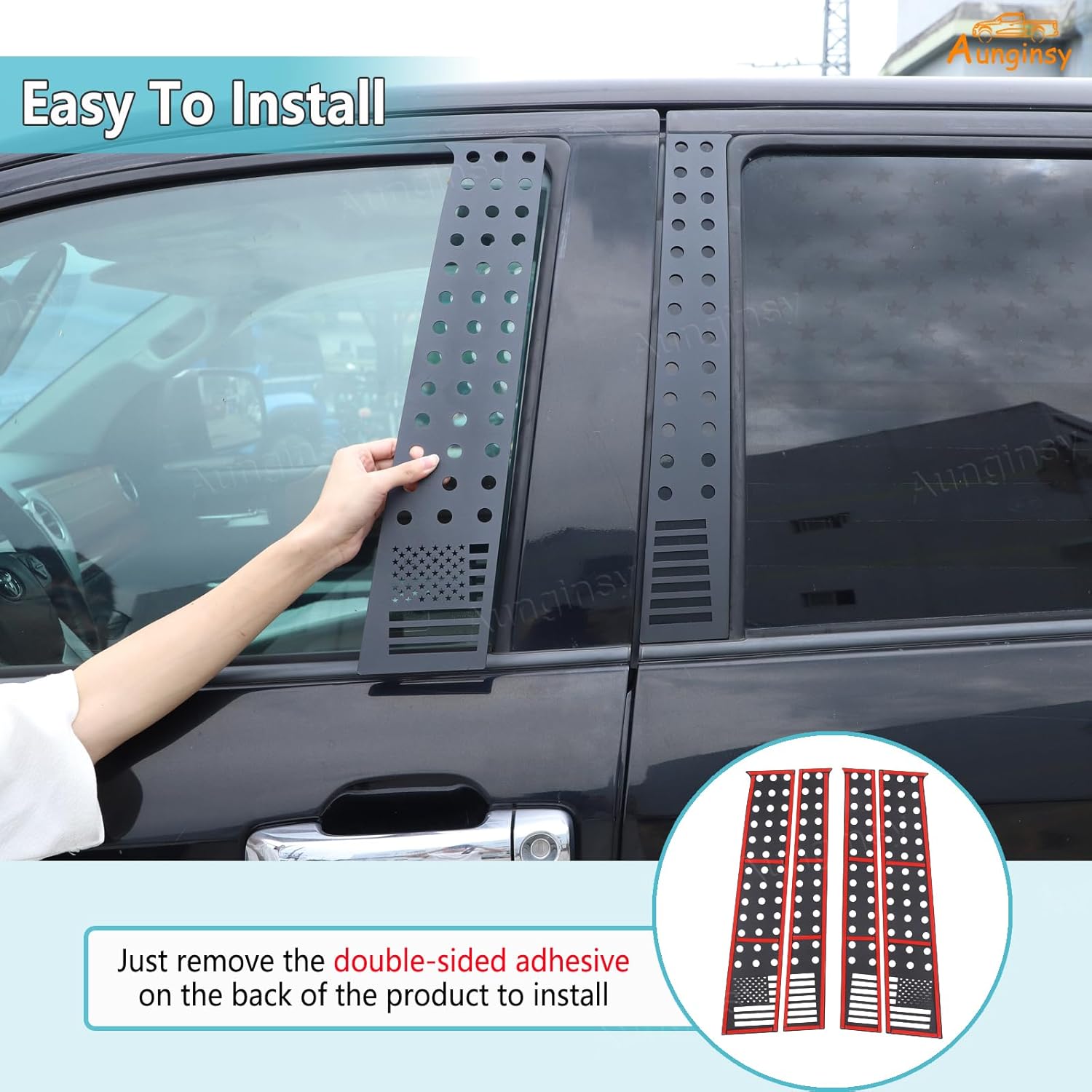 Aunginsy Car Window Center Pillar Post Trim Cover Compatible with Toyota Tundra 2007-2021 & Sequoia 2008-2020 Car Exterior Side Door Window C Pillar Honeycomb Panel Decorative Cover Accessories