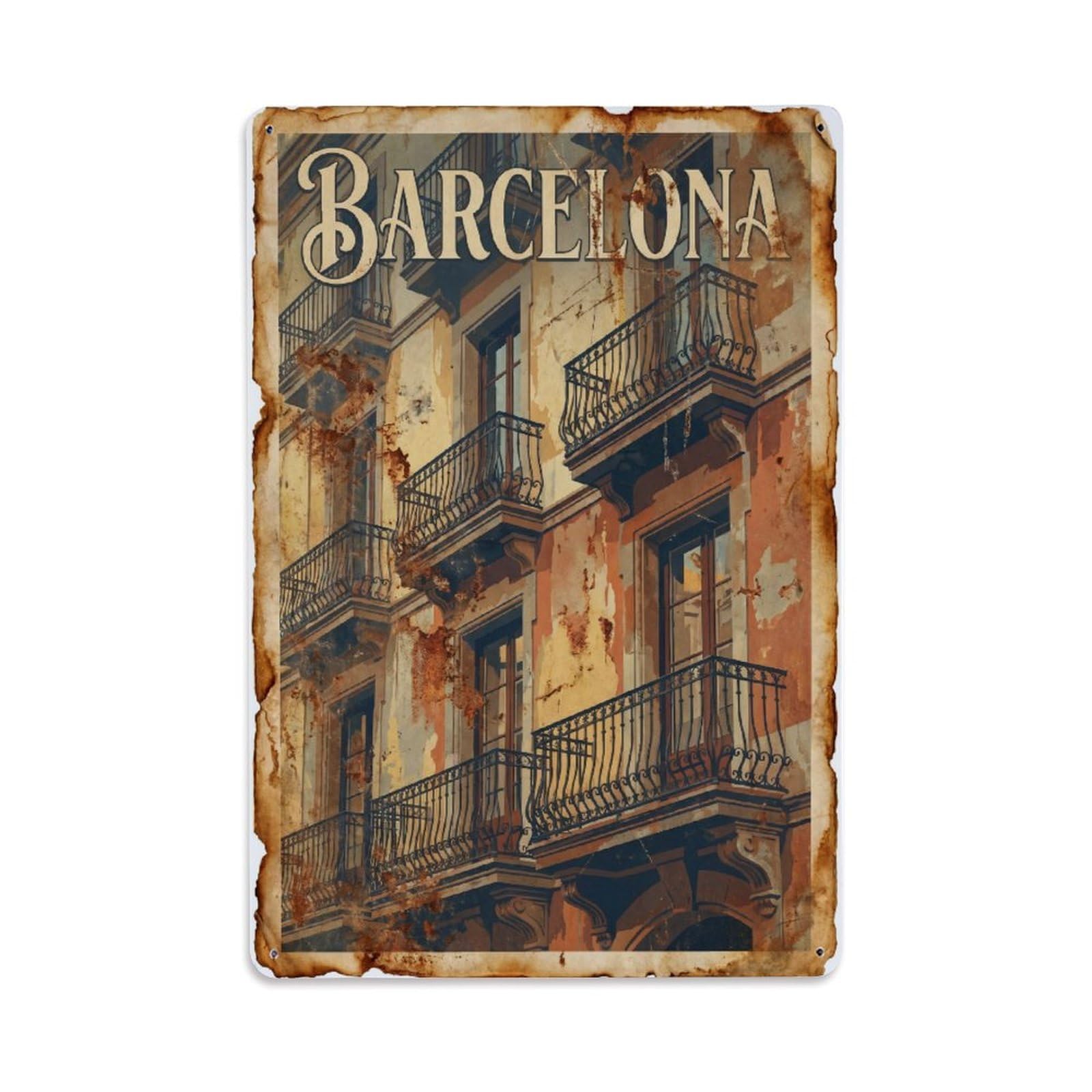 Vintage Travel Balconies Spain Ornate Metal Tin Sign Plaque Wall Decor for Cafe, Club Bar, Office, Home Garden Metal Poster 8x12Inch
