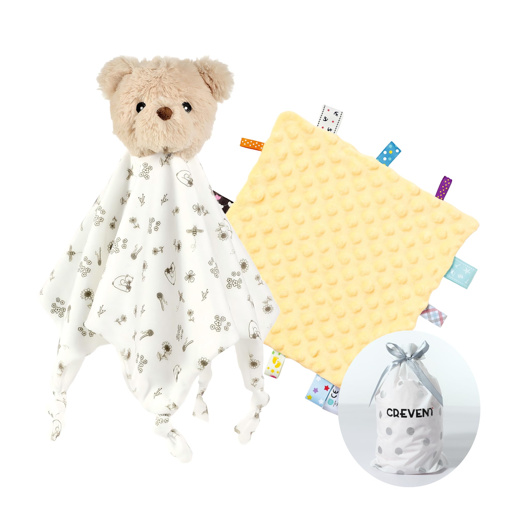 CREVENT Cozy Plush Baby Security Blanket, Soft Animal Lovey for Baby Girls and Boys, Comfort Blanket, Birthday Gift - Bear + Tag — image 1