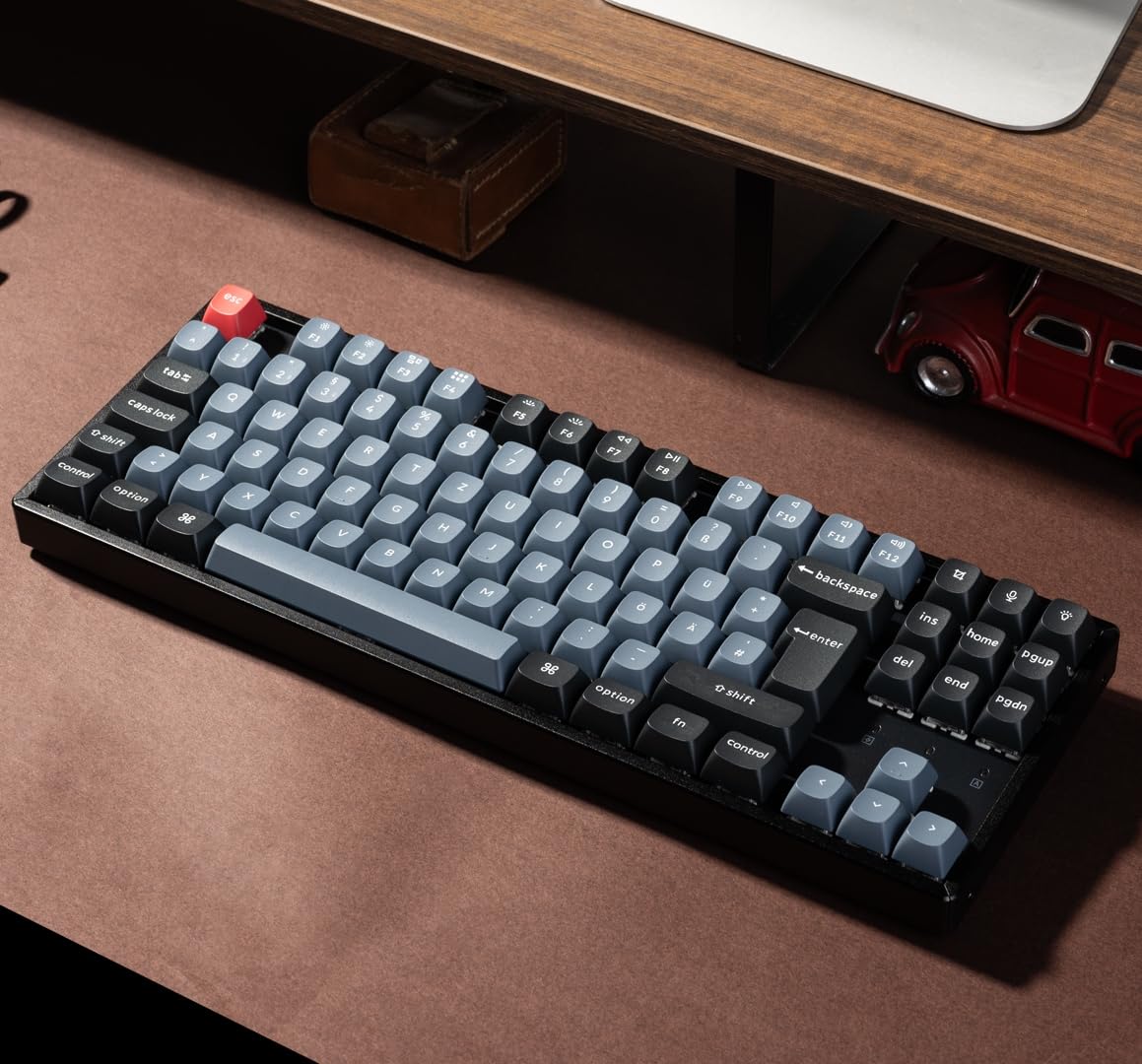 Keychron K8 Pro QMK/VIA Custom Wireless Mechanische Tastatur, Hot-Swap Aluminiumrahmen TKL ISO-DE-Layout Programmierbare Tastatur RGB-Hintergrundbeleuchtung,Gateron G Pro Roter Switch