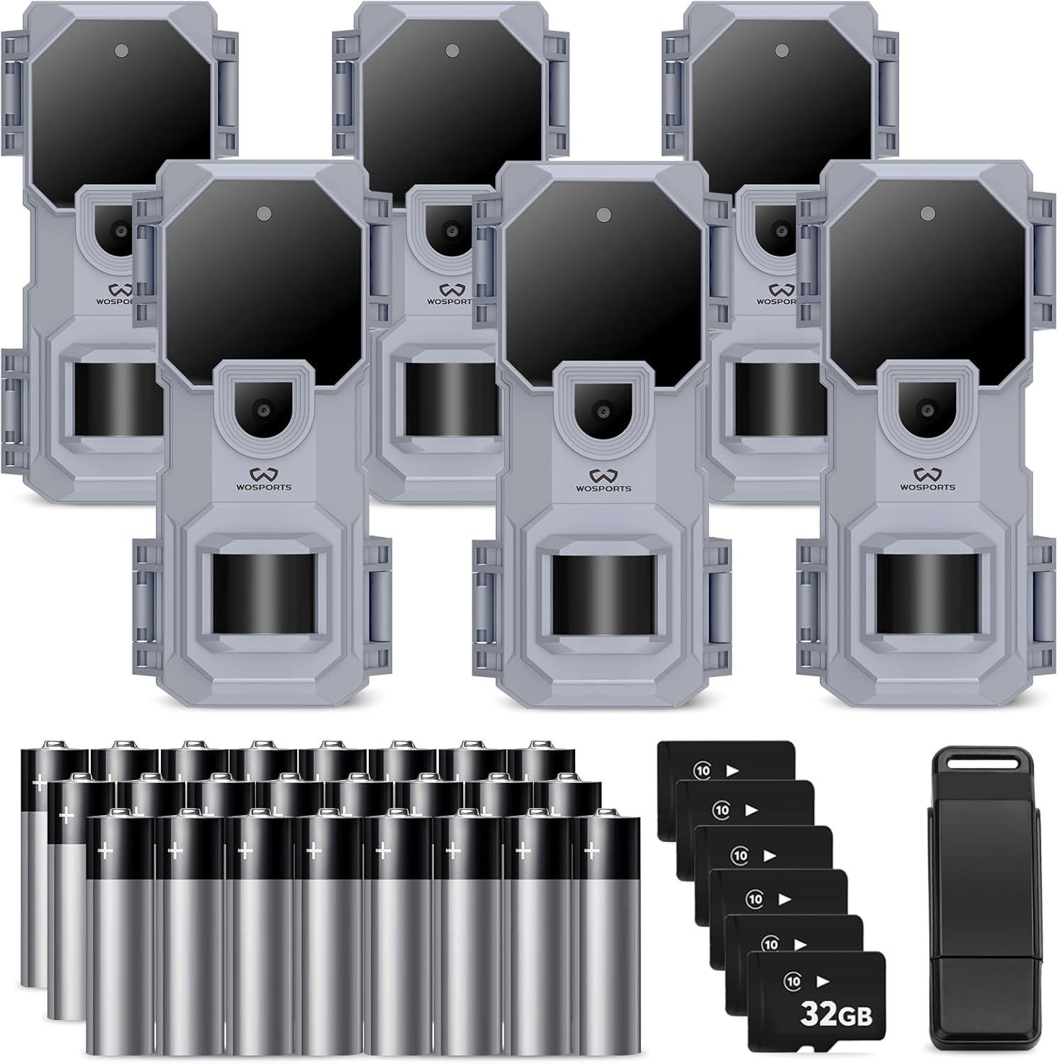 WOSPORTS Trail Camera 6 Pack, 32MP 1080P HD, Deer Camera with 32GB SD Card, Game Cameras with Night Vision Motion Activated Waterproof for Outdoor Wildlife Monitoring