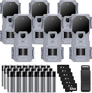 WOSPORTS Trail Camera 6 Pack, 32MP 1080P HD, Deer Camera with 32GB SD Card, Game Cameras with Night Vision Motion Activated Waterproof, Outdoor Wildlife Monitoring Equipment for Hunting