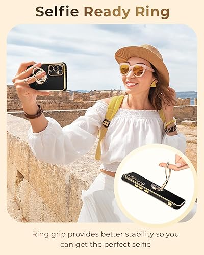 Miniatura 6 de XYZ Funda protectora de lujo para Samsung Galaxy A36 5G con soporte, para Samsung A36 5G, con doble anillo, para mujeres y niñas, color negro