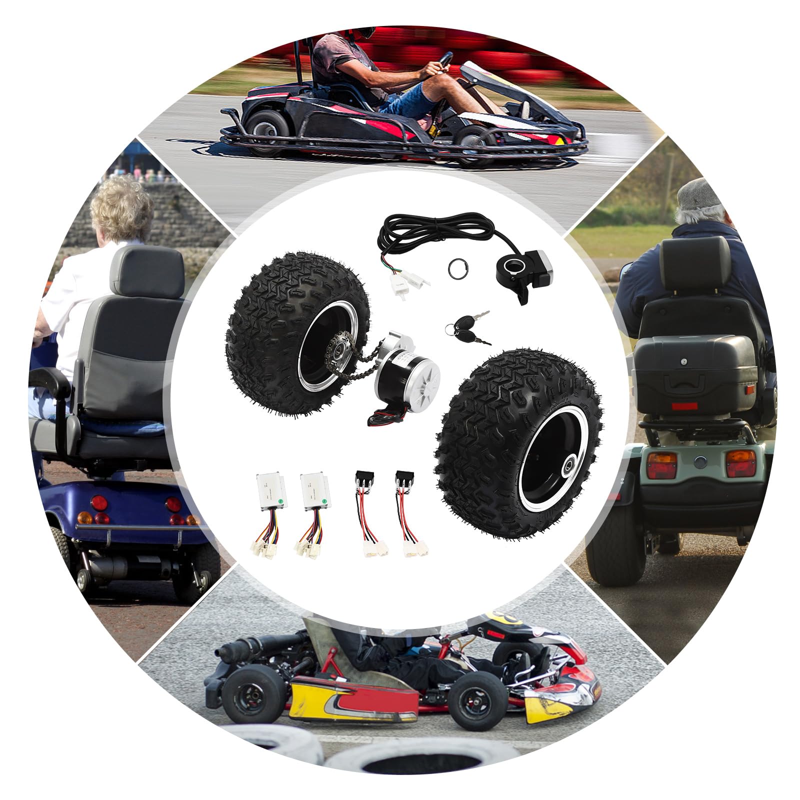 Kit de conversión de motor eléctrico 24 V 250 W para scooter de movilidad y rueda de accionamiento con 2 ruedas con acelerador de pulgar, marcha atrás para rutas al aire libre