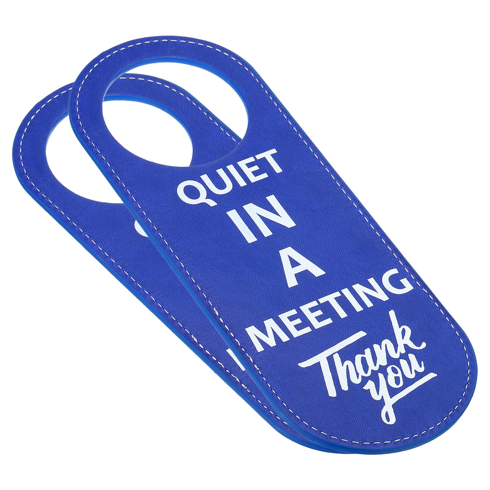 PATIKIL Quiet in Meeting Door Hanger Sign, 2 Pack PU Leather Double Sided Door Knob Privacy Sign for Office Home Meeting Blue