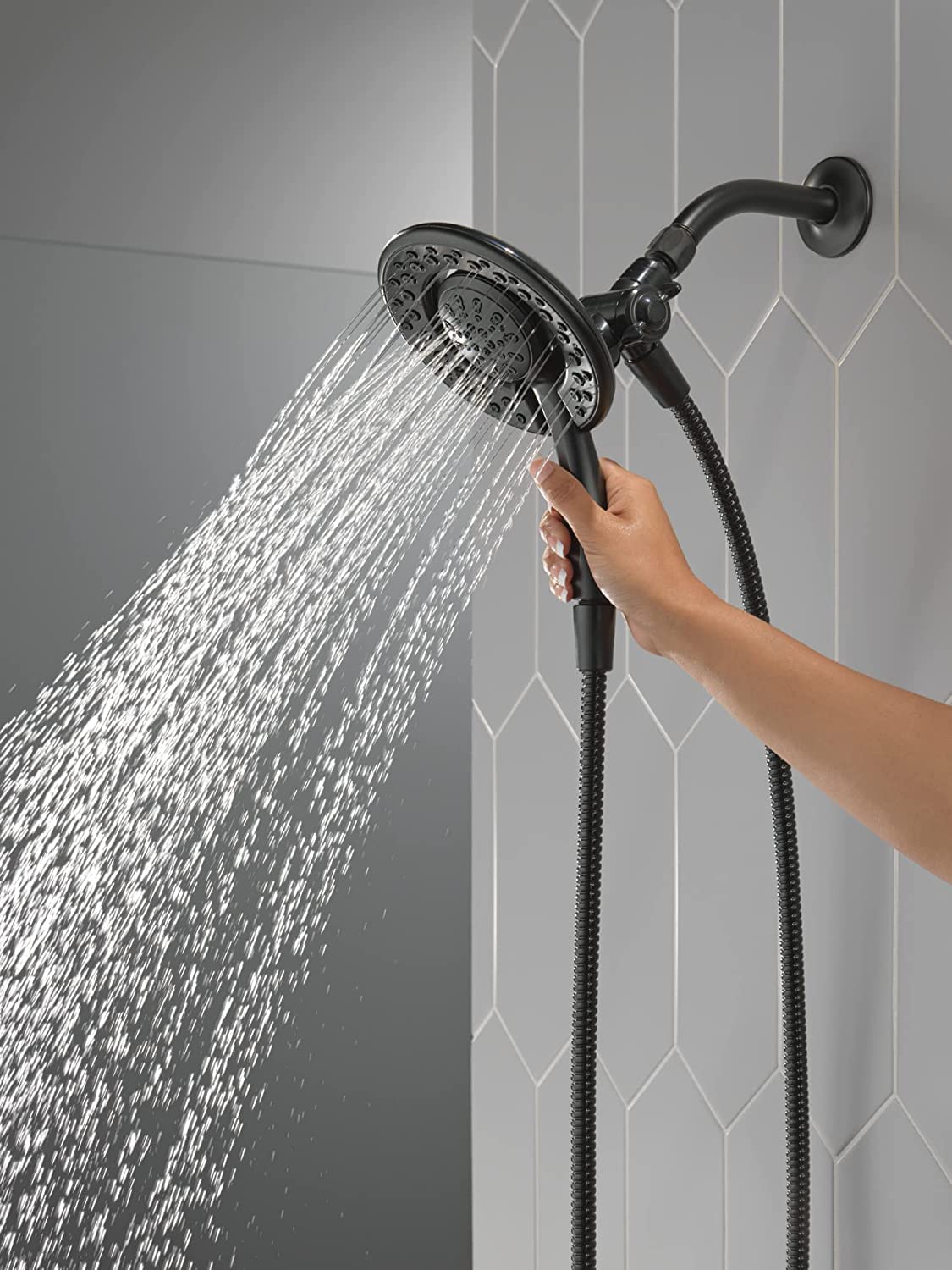 Delta In2ition Two-in-One 5-Spray Patterns 6.63 in. Wall Mount Dual Shower Heads in Matte Black