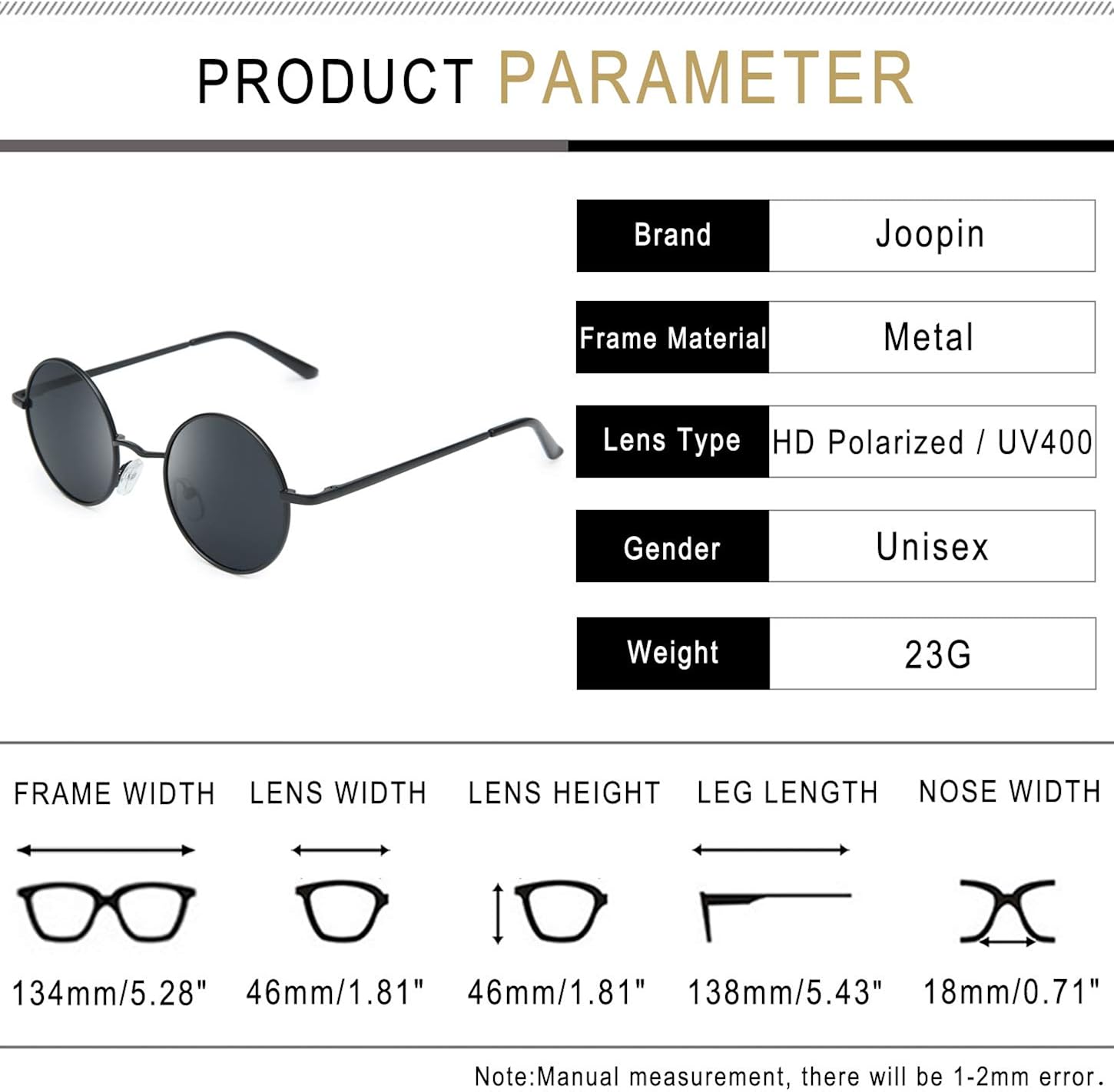 Joopin Polarized Lennon Round Sunglasses Women Men Circle Hippie Sun Glasses (Black) : Clothing, Shoes & Jewelry