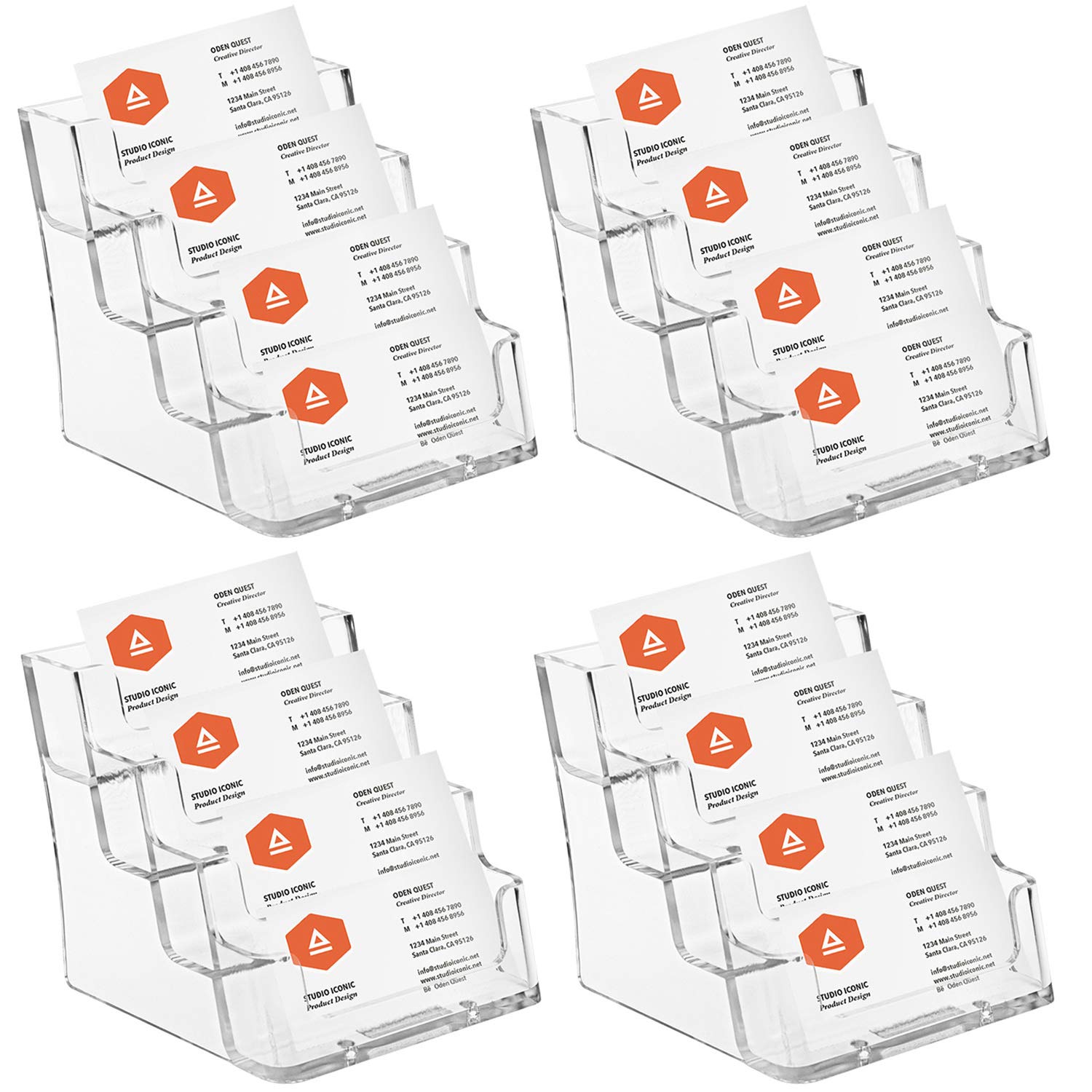 Hedume 4 Pack Acrylic Business Card Holder, 4-Pocket Clear Business Card Display, Plastic Business Card Stand for Desk or Counter, Home & Office